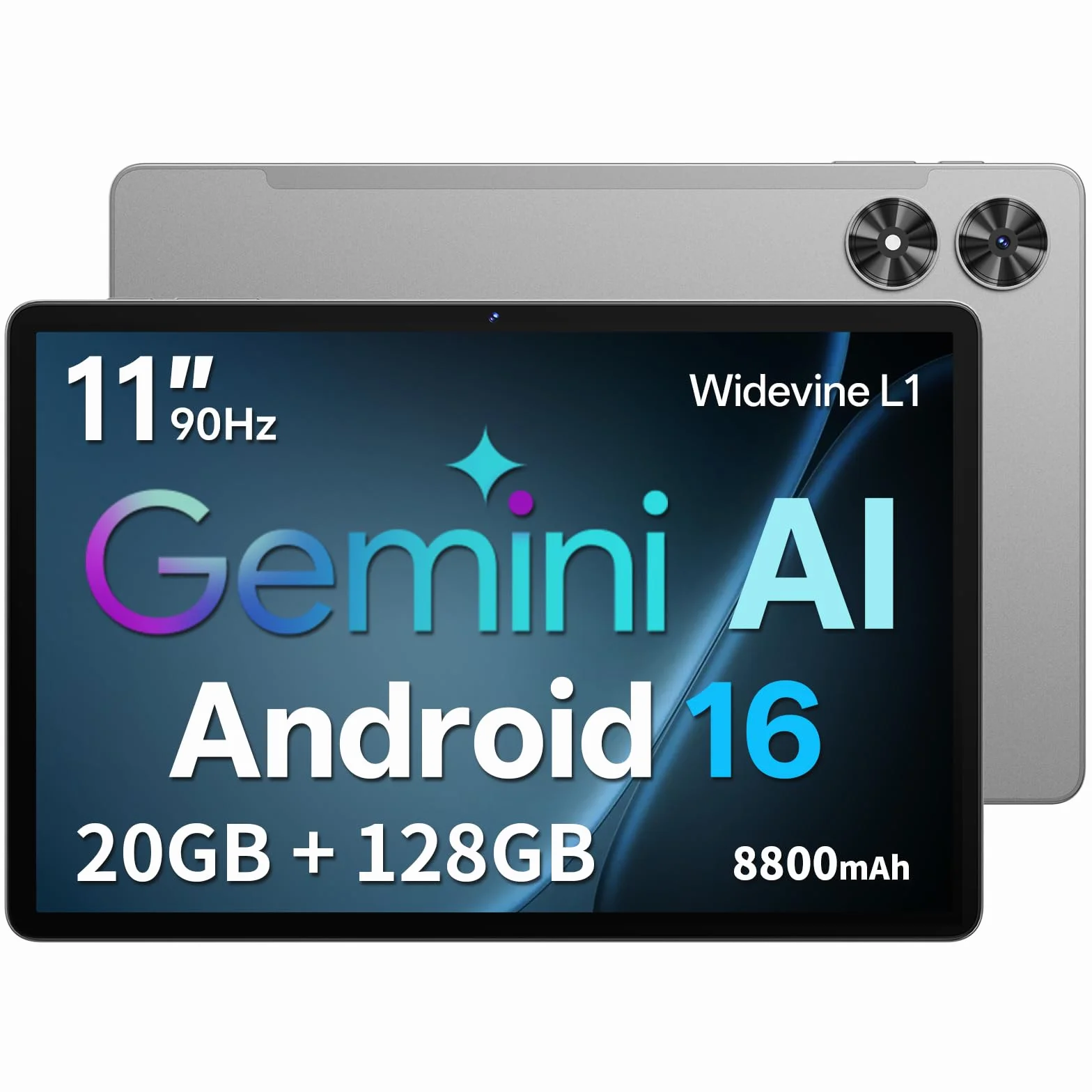 Tablet 11 pollici con custodia, sistema Android 16 con Gemini AI, 20 GB RAM + 128 GB ROM (espandibile a 1 TB), display 90 Hz, Unisoc T7250 Octa Core, 13 MP + fotocamera 8 MP, Face ID, Widevine L1