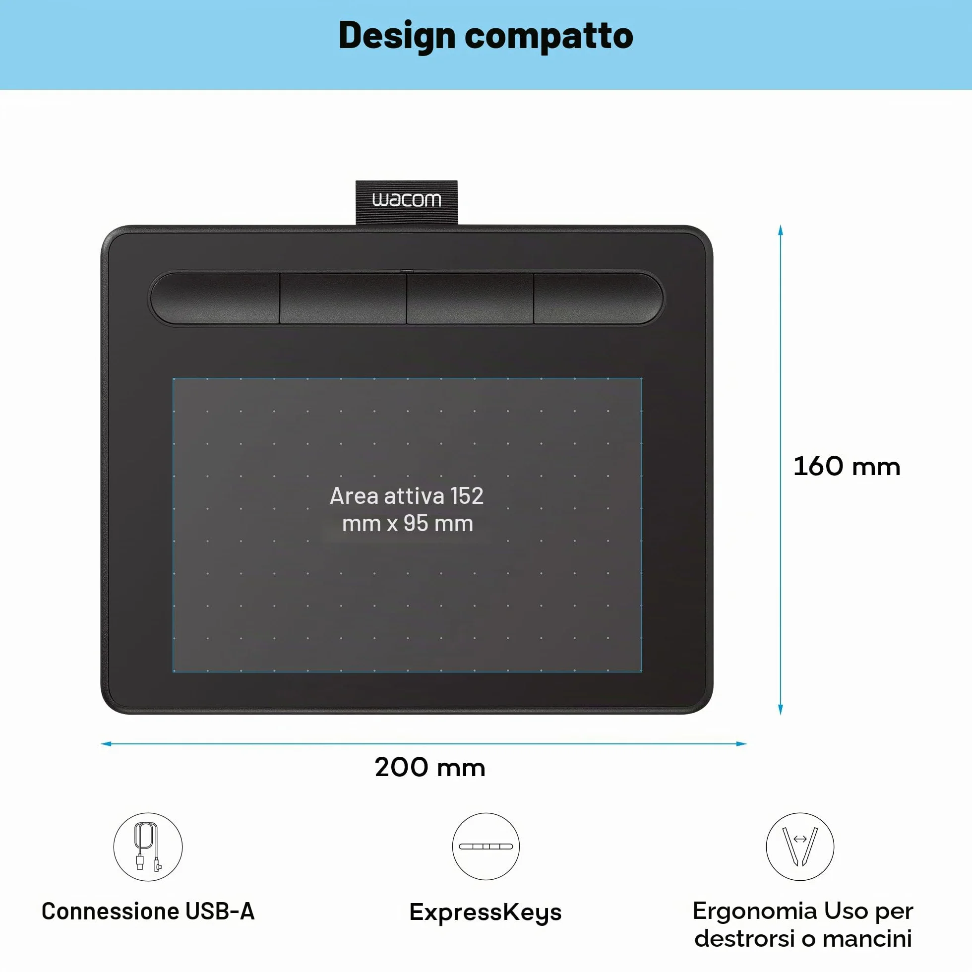 Wacom Intuos Small Tavoletta Grafica – Tablet con Penna per Disegno e Fotoritocco con Penna Sensibile alla Pressione, Nero – Ideale per Lavoro da Casa ed E-Learning