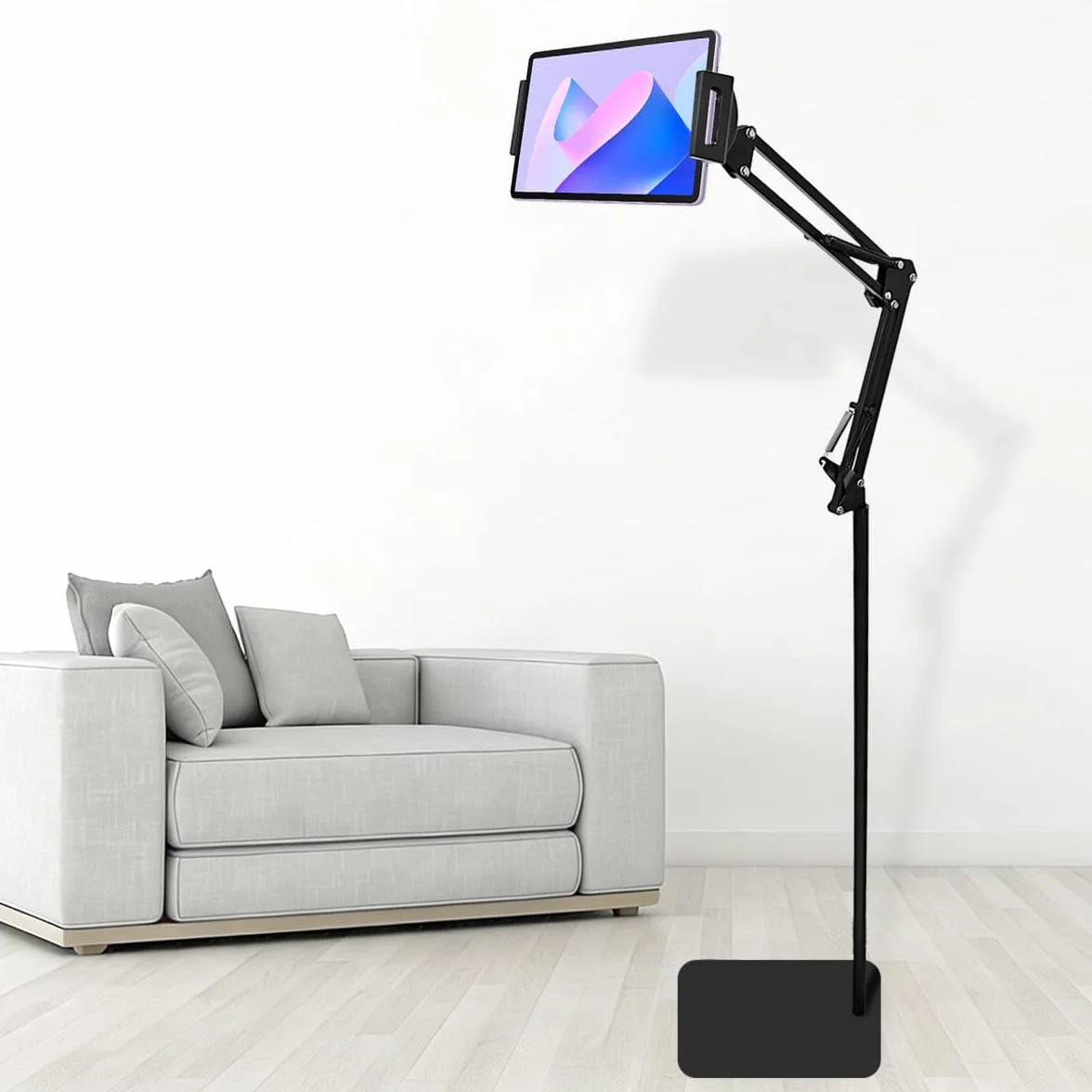 Supporto Tablet da Pavimento con Braccio Pieghevole 360° Rotazione Compatibile Telefono Tablet 12-25 cm
