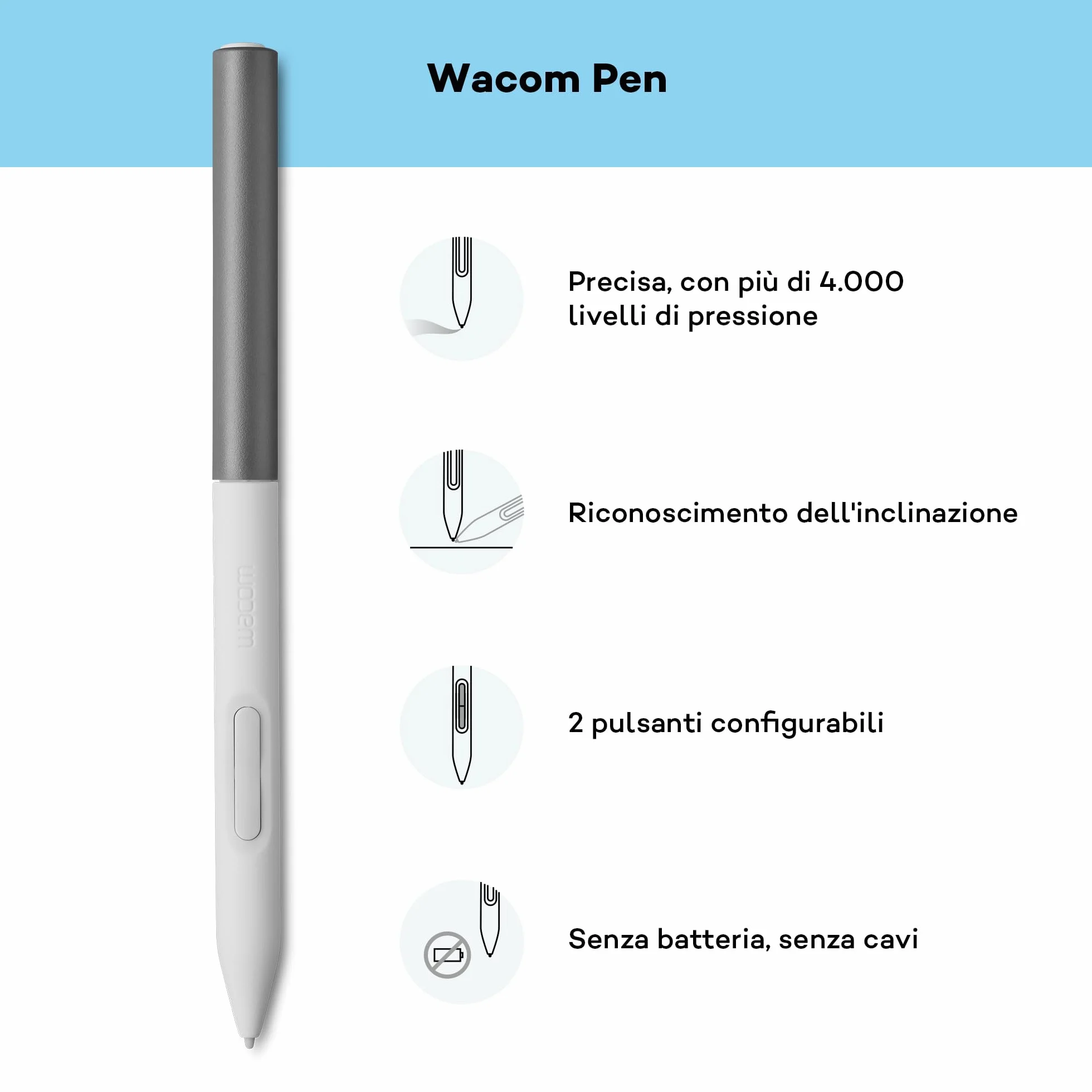 Tavoletta con penna Wacom One S inclusa penna EMR senza batteria, connessione Bluetooth, per Windows, Mac, Chromebook e Android. Ideale per creativi principianti, per il disegno in digitale