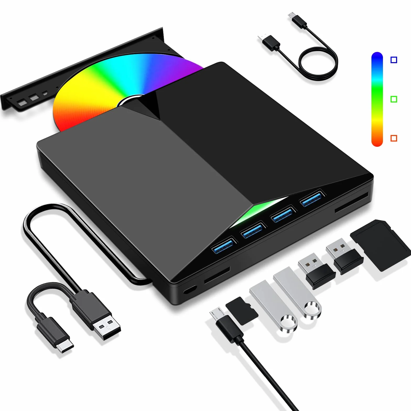 Lettore CD/DVD Esterno USB 3.0 Masterizzatore Portatile con 4 Porte USB e Lettore di Schede TF/SD per Laptop/Desktop