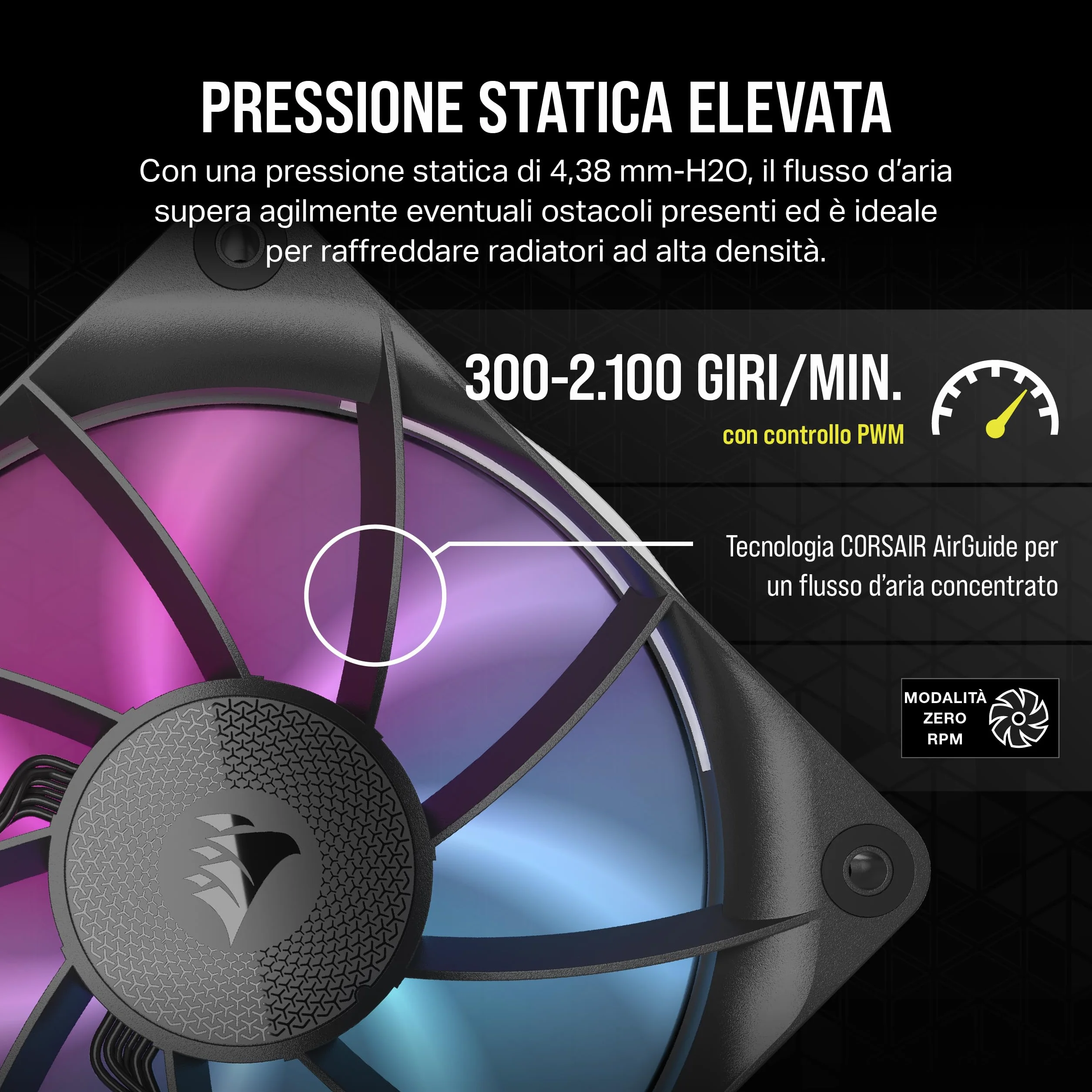 CORSAIR iCUE LINK RX120 RGB Ventola PWM da 120 mm - Cuscinetto a Cupola Magnetica - Ventola Singola - Nero