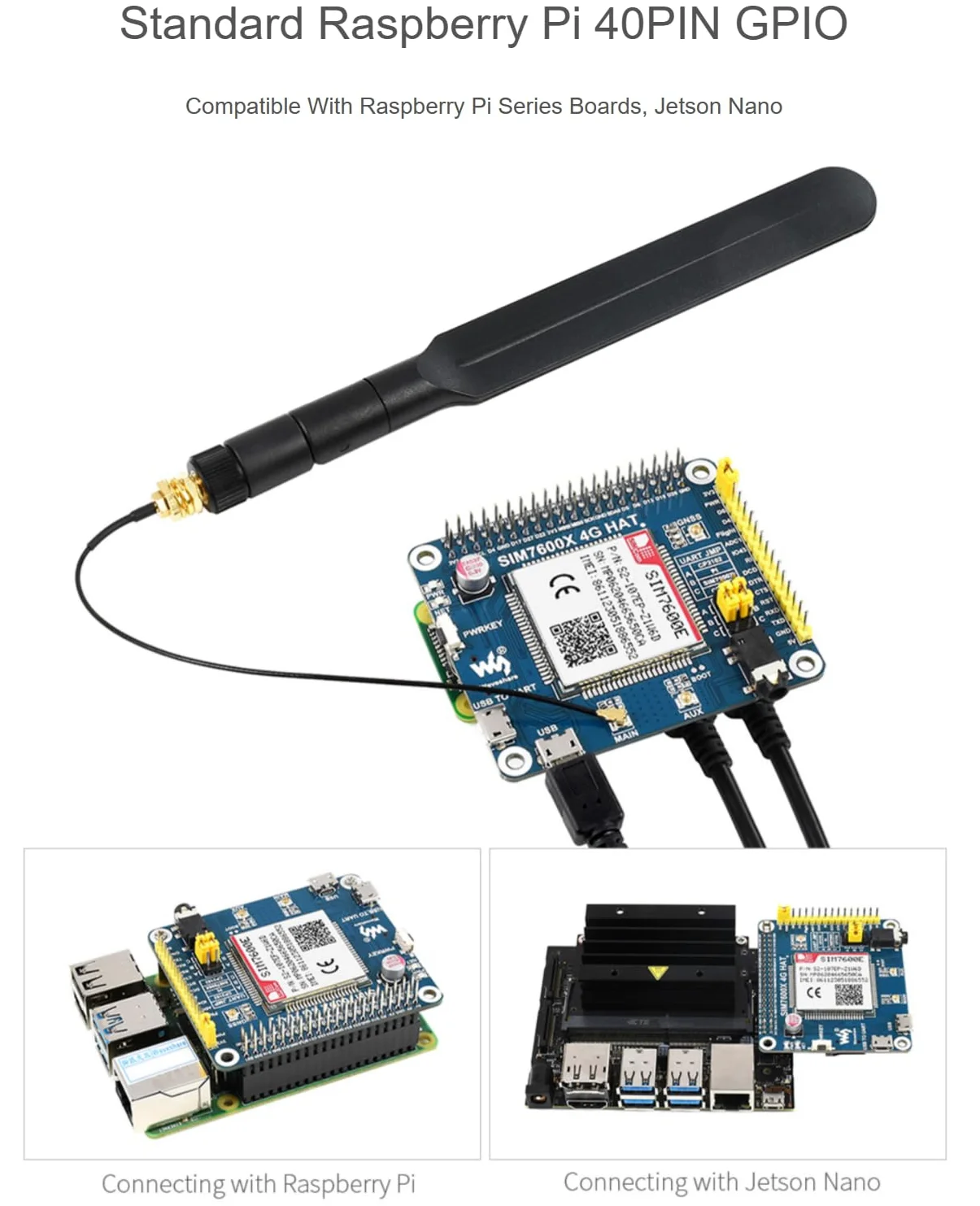 TUOPUONE SIM7600E LTE Cat-1 HAT Compatibile con Raspberry Pi Abilitazione LTE Cat-1/3G/2G Comunicazione e posizionamento GNSS anche per l'Europa