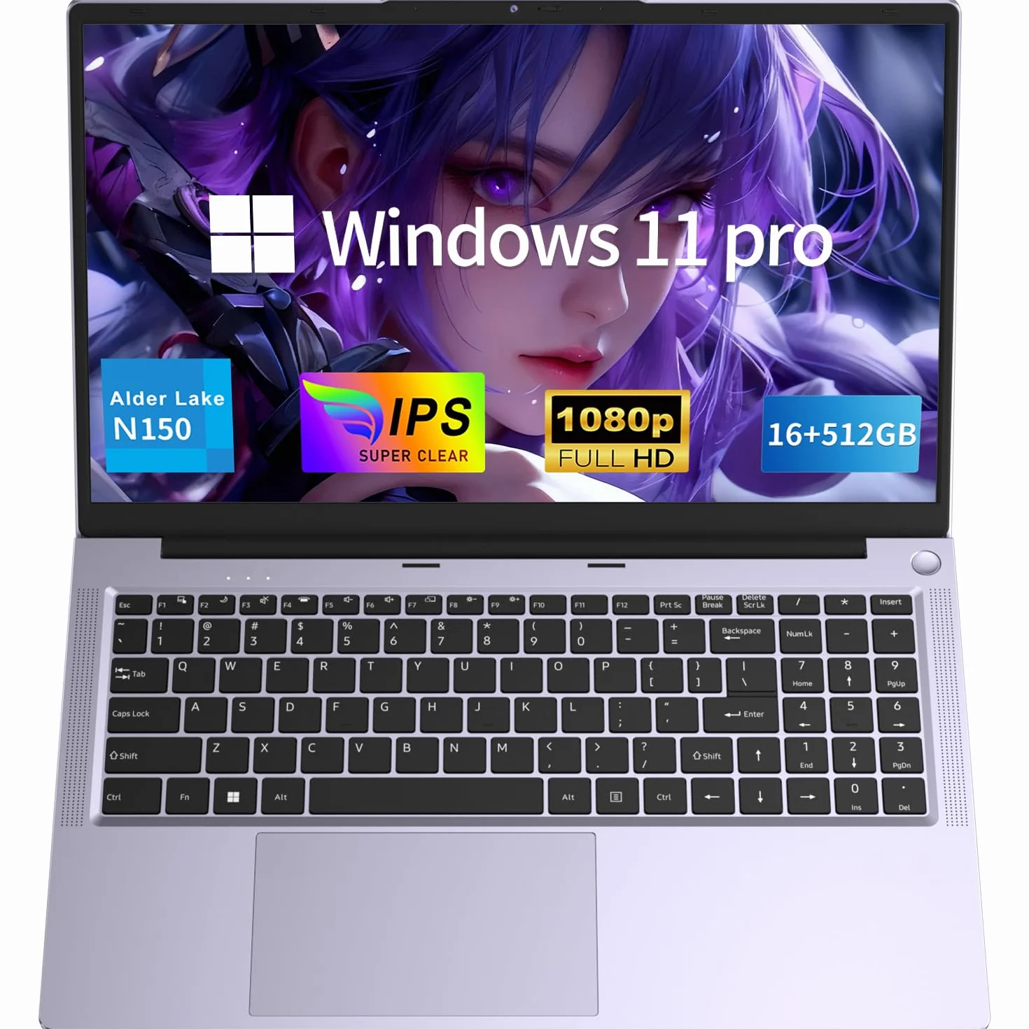 Computer Portatile 15.6 Pollici, Processore N150, 16GB RAM 512GB SSD, Tastiera Retroilluminata, Batteria 6000mAh