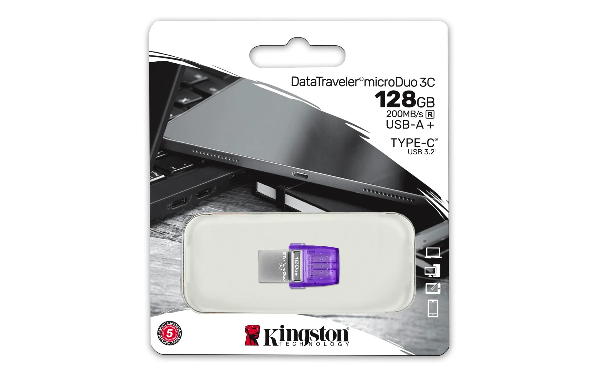 Kingston DataTraveler microDuo 3C Drive Flash USB 128GB USB Gen 3 Type-C e Type-A - DTDUO3CG3/128GB