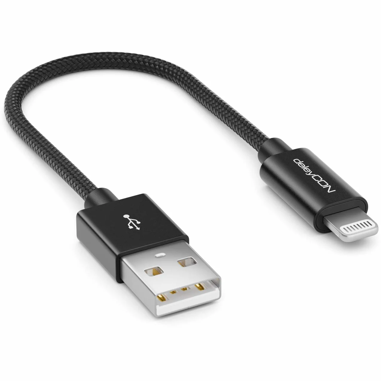 deleyCON 0,15m Lightning 8 Pin Cavo di Ricarica USB Apple MFI per iPhone 14 Pro Max - Nero