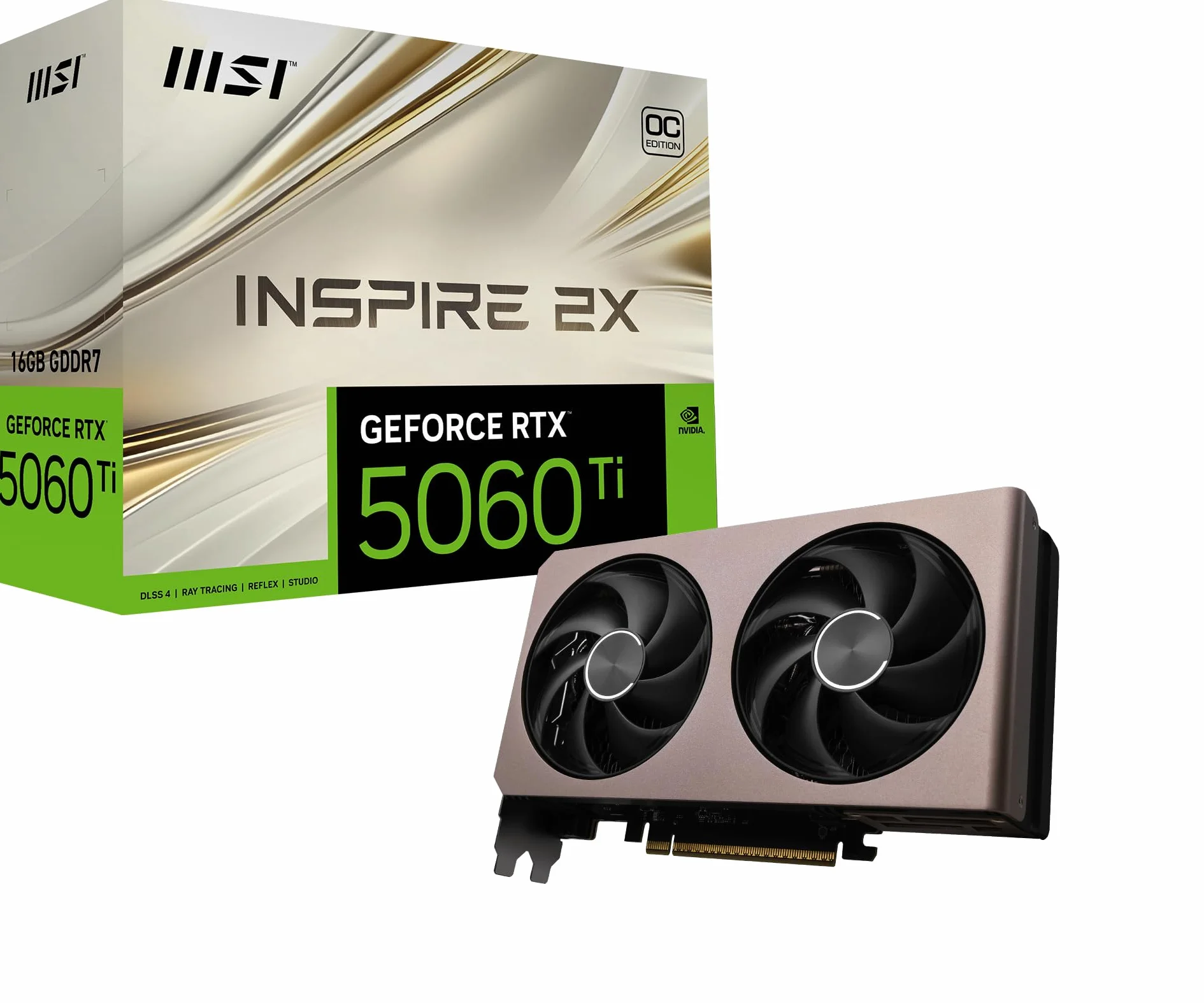 MSI GeForce RTX 5060 Ti 16G INSPIRE 2X OC Scheda Video - Memoria 16GB (GDDR7), Interfaccia PCI Express Gen 5 x16, Core CUDA 4608 unità, Risoluzione Max. (7680 x 4320) - Zero Frozr, Doppia ventola