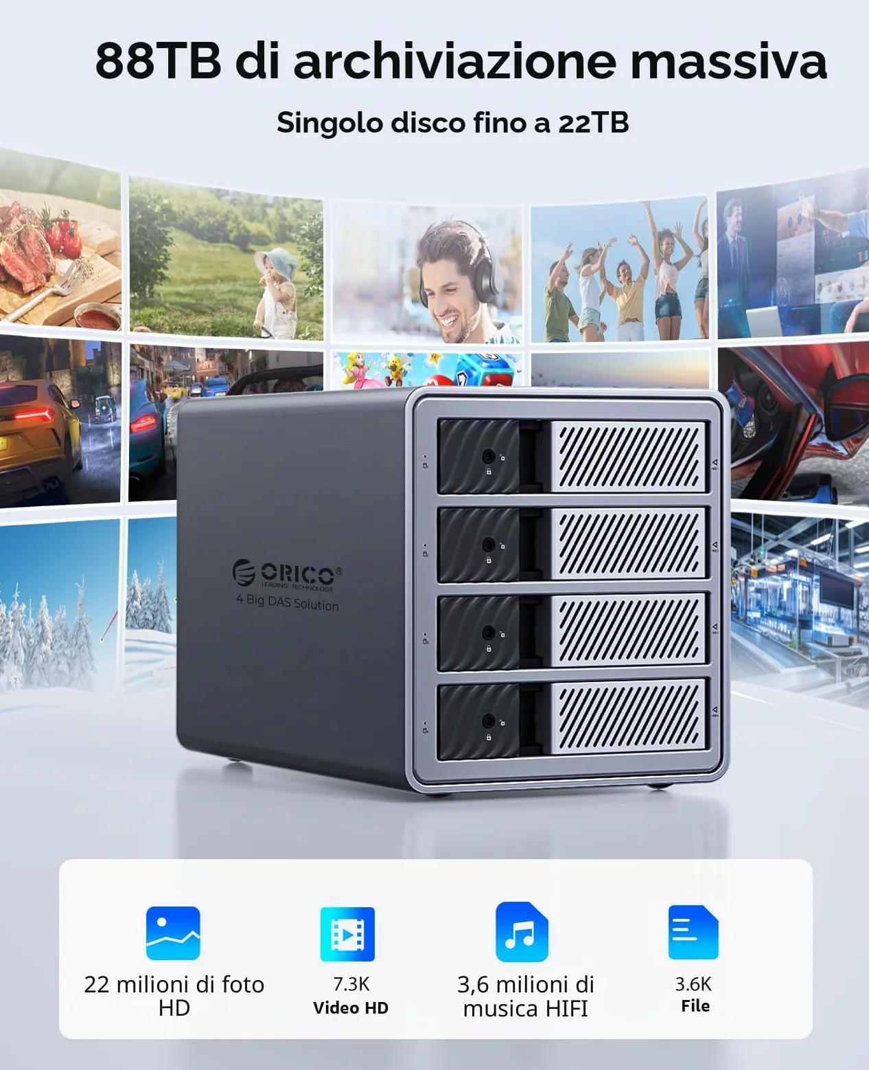 ORICO Docking Station per Disco Rigido Alluminio da 3,5 Pollici SATA a USB 3.0, 4 Slot per SSD/HDD, con Alimentatore e Ventola, Compatibile con MacOS e Windows (9848U3)