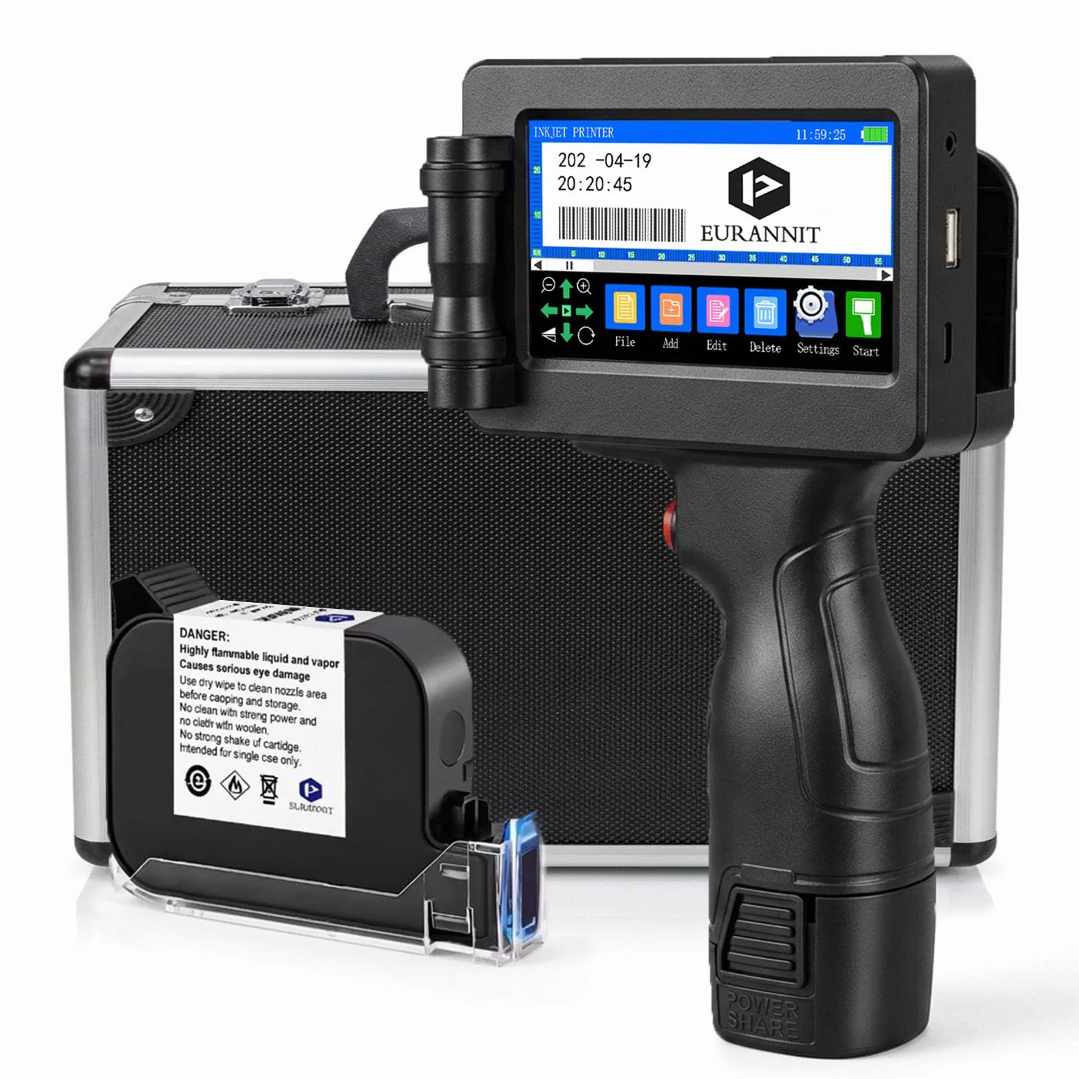 E55 Stampante a getto d'inchiostro portatile Ugello 12,7 mm Inchiostro rapido W6900K per Cartone Metallo Plastica