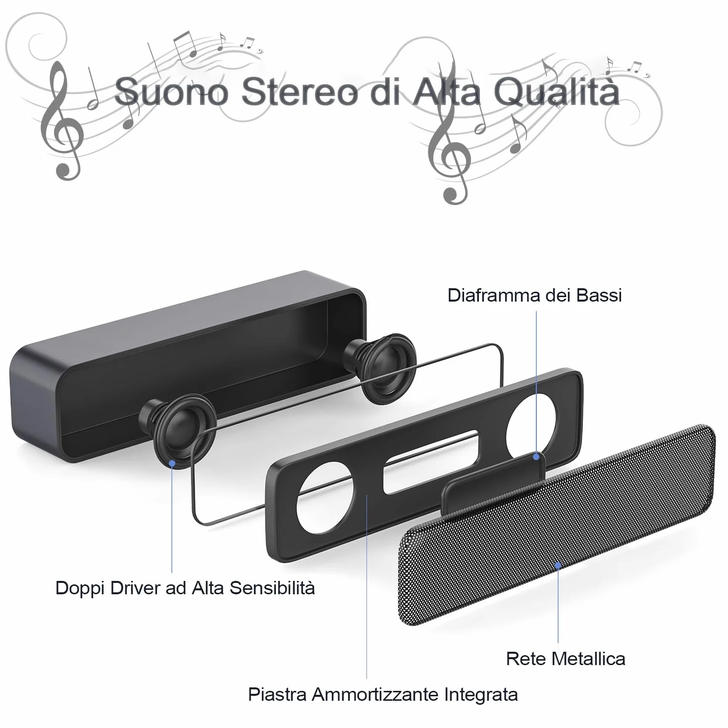 Mini Altoparlante per PC, Casse Computer con Alimentazione USB, PC Stereo Sound Portatile Soundbar per Tablet Desktop Laptop e Banco Cassa