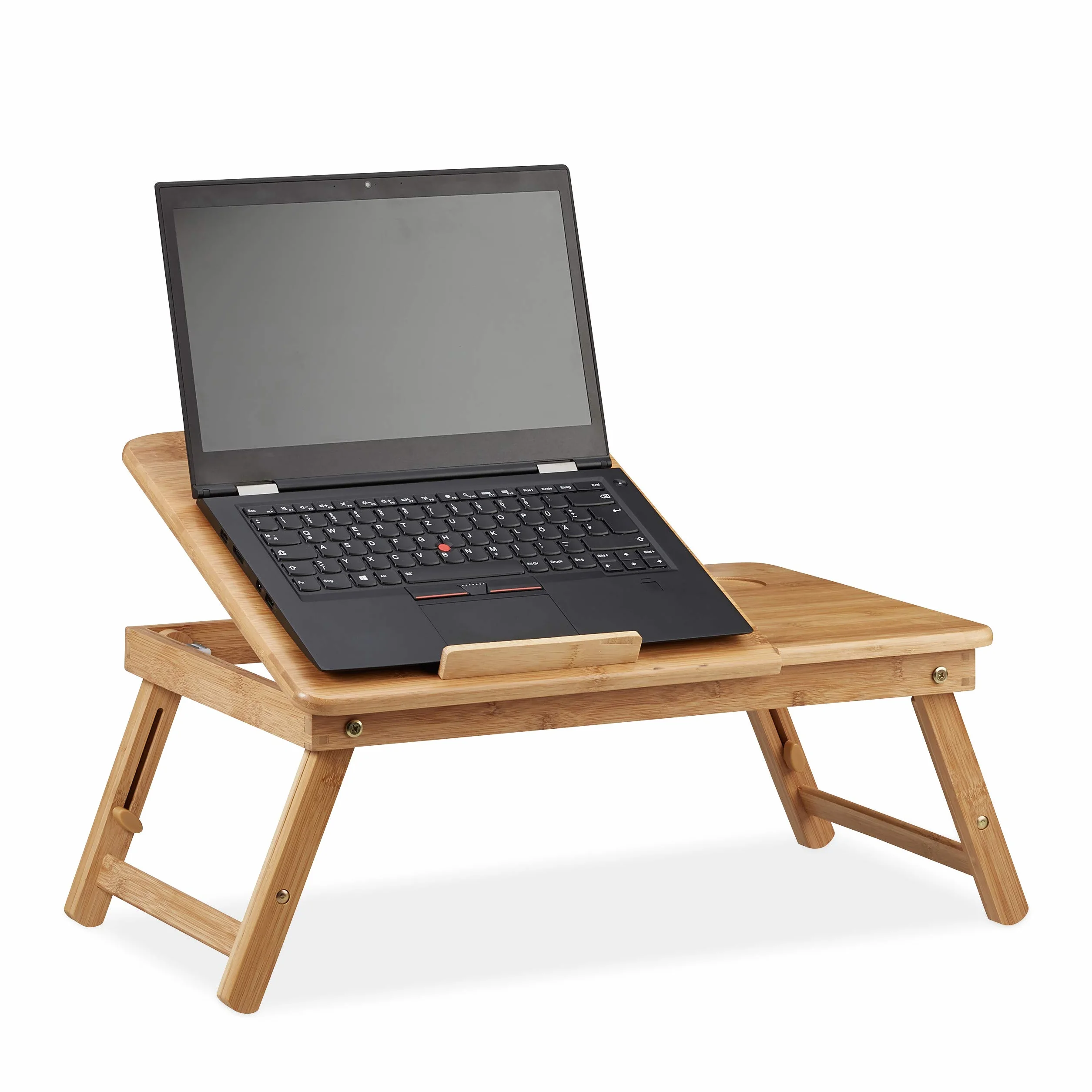 Relaxdays Tavolino Porta Pc Altezza Regolabile da Letto, Supporto Laptop bambù con Cassetto 30x69x35 cm, Marrone Chiaro