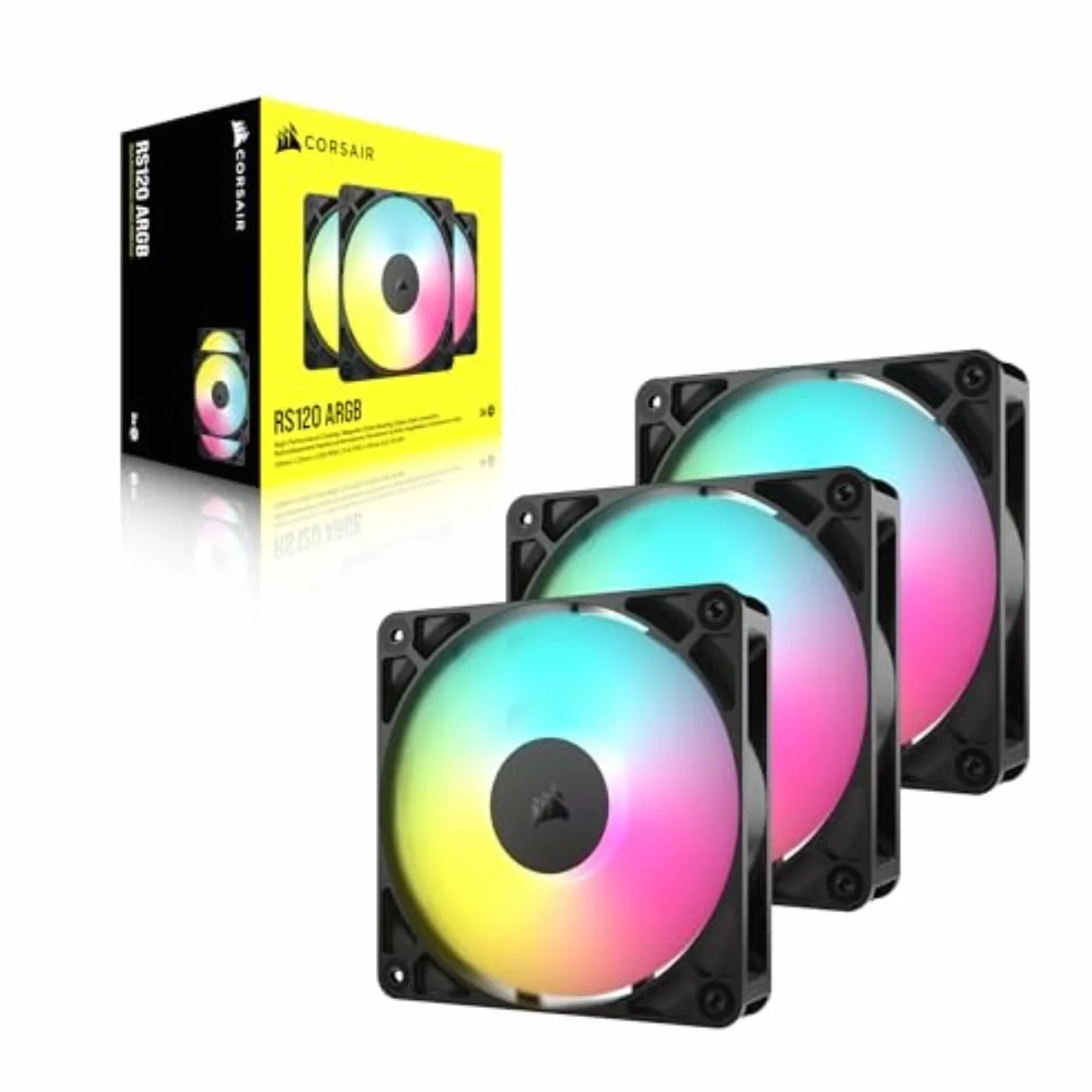 CORSAIR RS120 ARGB 120 mm PWM Ventole – Connessione a Margherita – Basso Rumore – Cuscinetto a Cupola Magnetica – Confezione Tripla – Nero