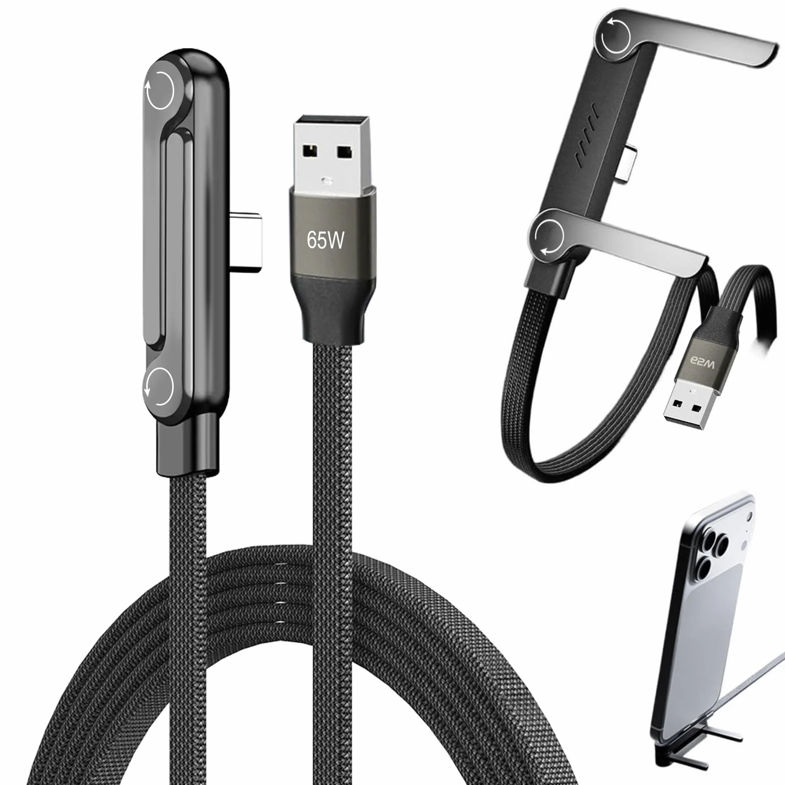 Caricatore rapido 65W 2 in 1 1.5m cavo di ricarica B-C per telefono e tablet