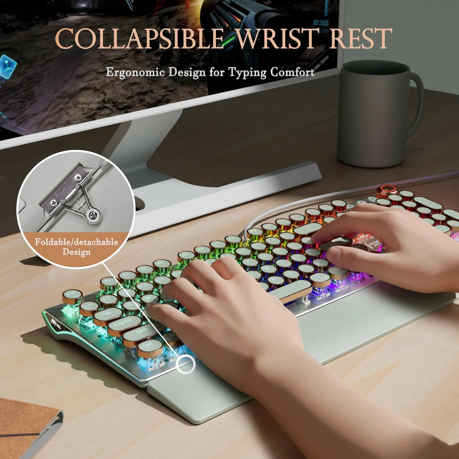 RK ROYAL KLUDGE Tastiera da gioco RKX108, interruttore blu, verde erba