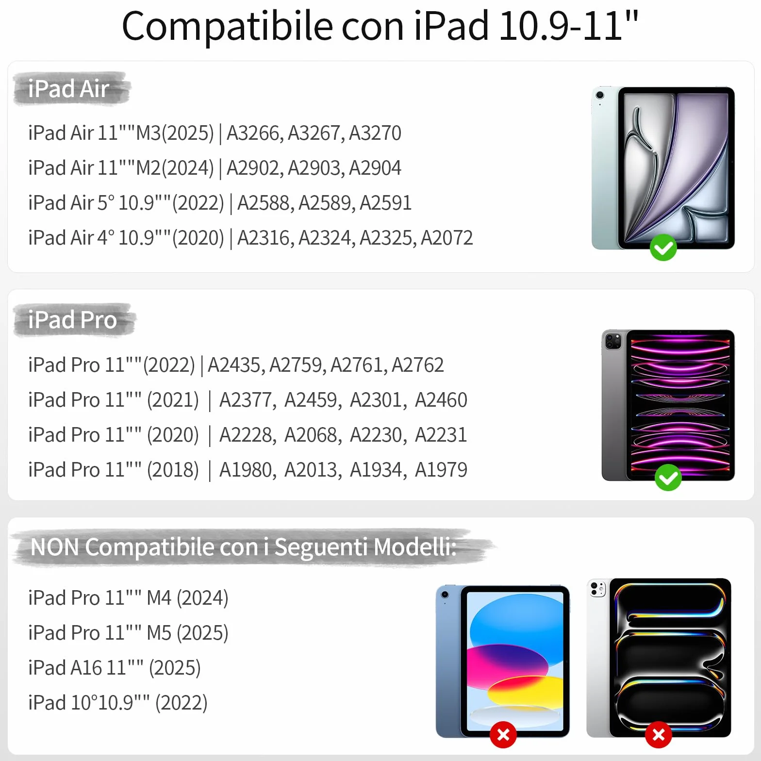 TQQ Cover con Tastiera per iPad Air 11 pollici (M3 2025 e M2 2024), iPad Air 5ª/4ª Gen e iPad Pro 11 pollici(4ª, 3ª, 2ª, 1ª Gen), Tastiera Bluetooth Staccabile con Portapenna, Italiano QWERTY Layout