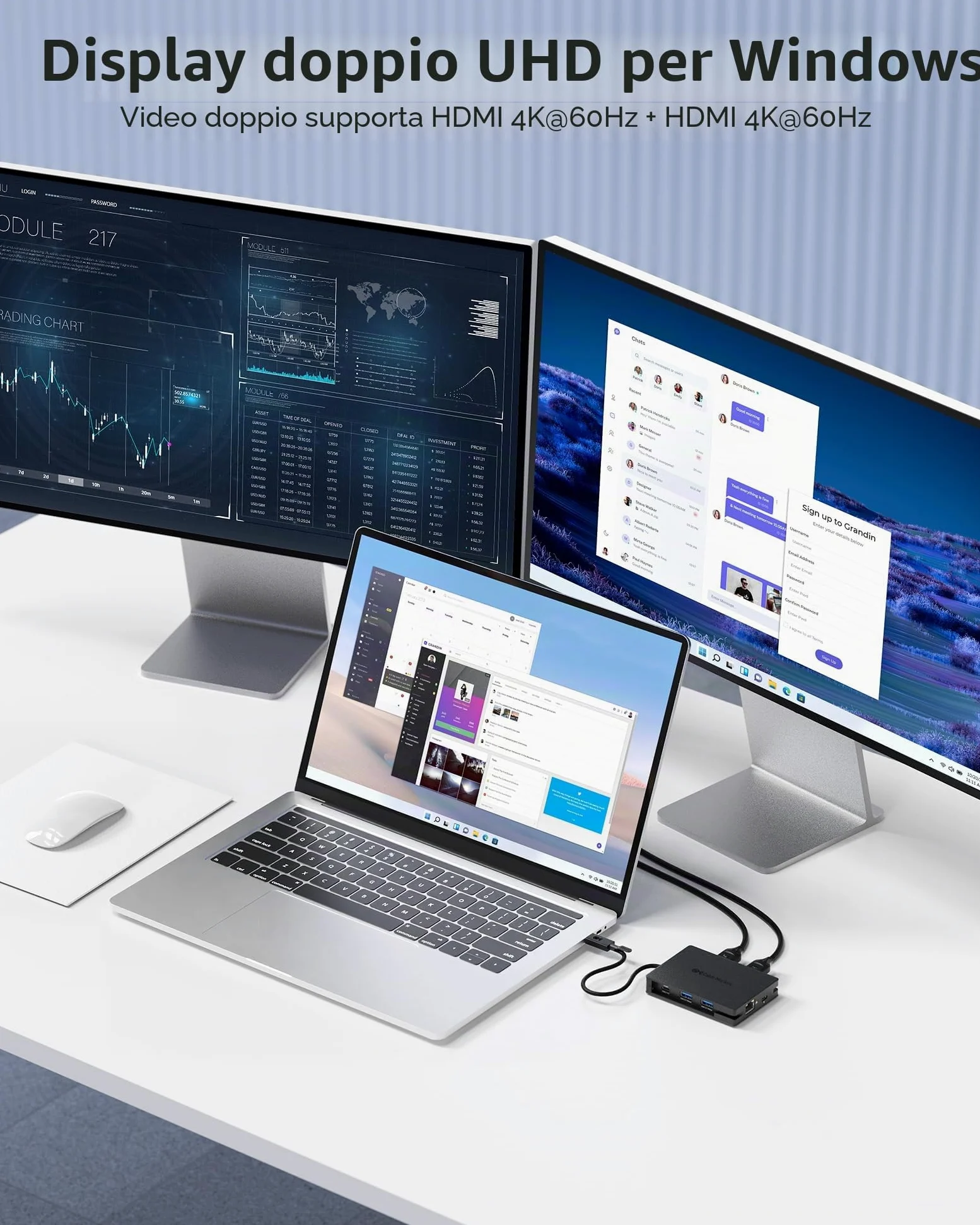 Cable Matters Hub USB-C 8 in 1 doppio HDMI, PD 140 W | PD 140 W, Ethernet Gigabit, Dati 10 Gbit/s su 3 porte USB-C/USB-A e 1 porta USB2.0