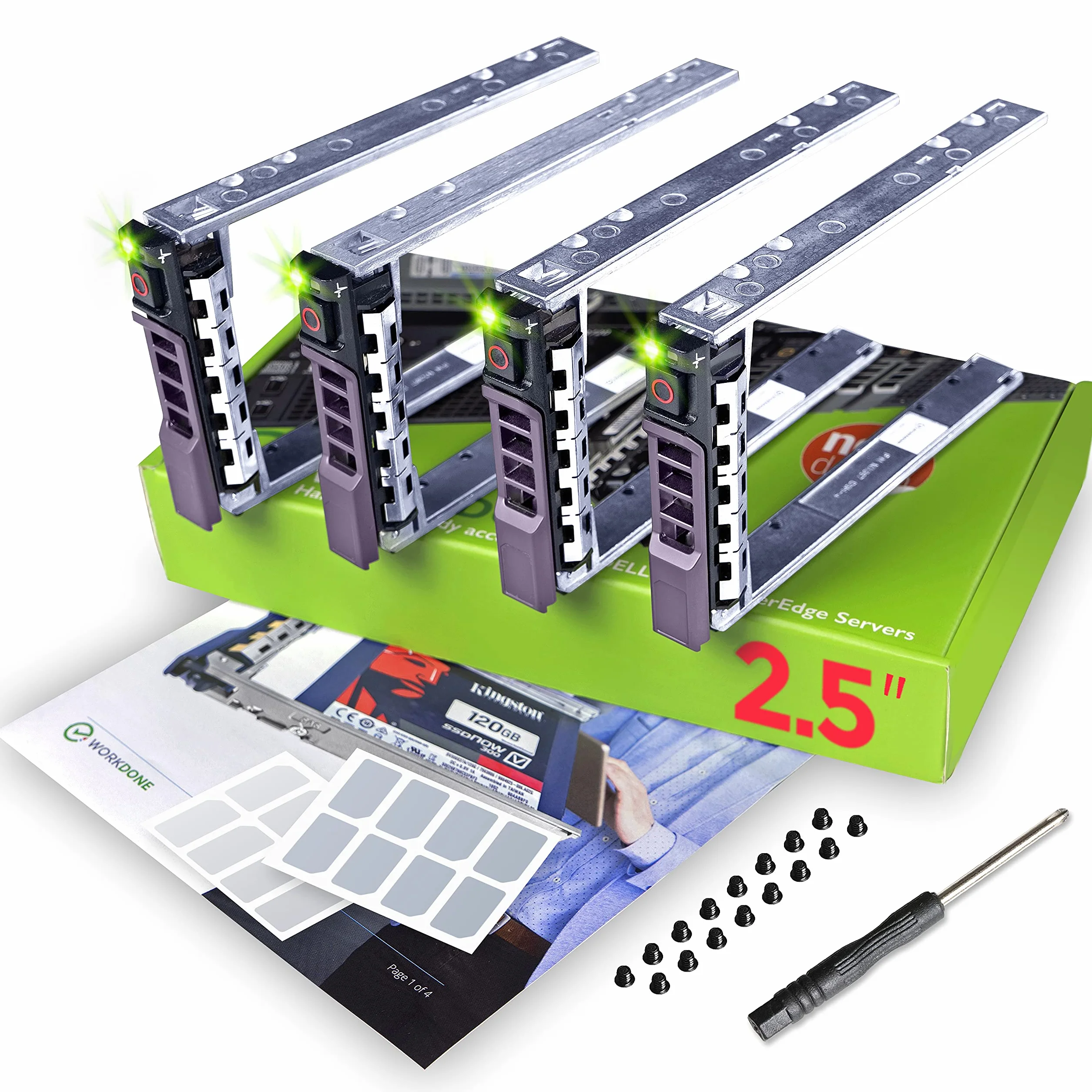 WORKDONE 4 pezzi - Vassoio caddy da 2,5 pollici per disco rigido, Compatibile con PowerEdge Dell T440 T640 R330 R430 T430 R630 T630 R730 R830 R930 R320 R420 R310 R410 R415 G176J - Vassoio Hot-Swap