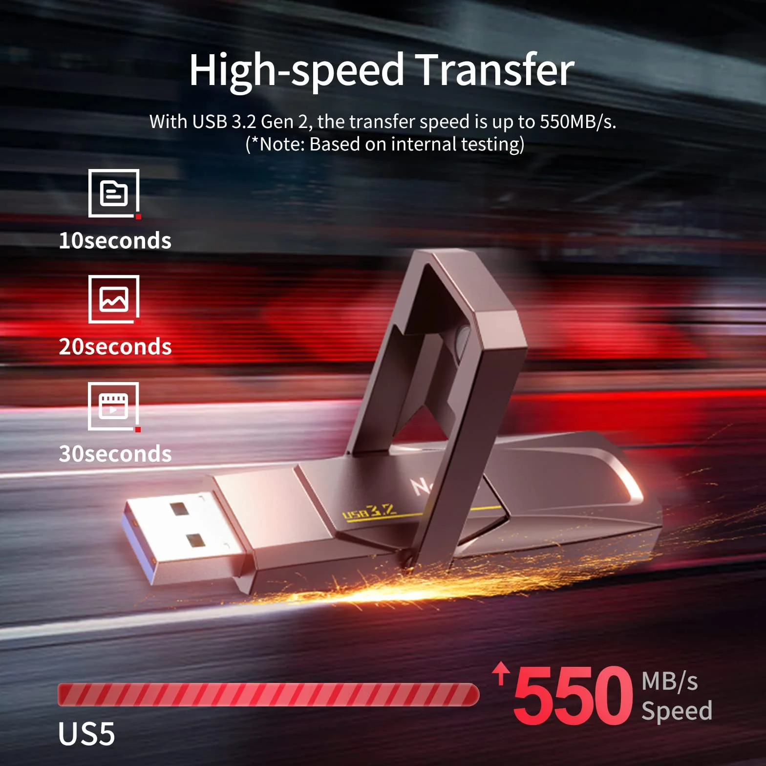 Netac US5 256GB Solid USB State Drive Portatile Esterno USB SSD Type-c e USB 3.2 Doppia Interfaccia Velocità fino a 550MB/s