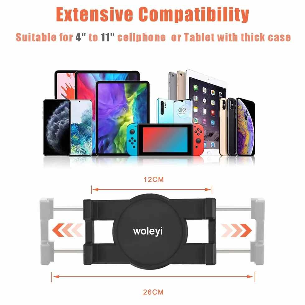 Collo Oca Supporto Tablet Tapis Roulant, Porta Tablet Bicicletta Spinning Cyclette Manubrio con Regolabile 360°, per iPad Pro 9.7 10.5 11 Air Mini, Samsung Tab, Telefono & Tablet 4-11"