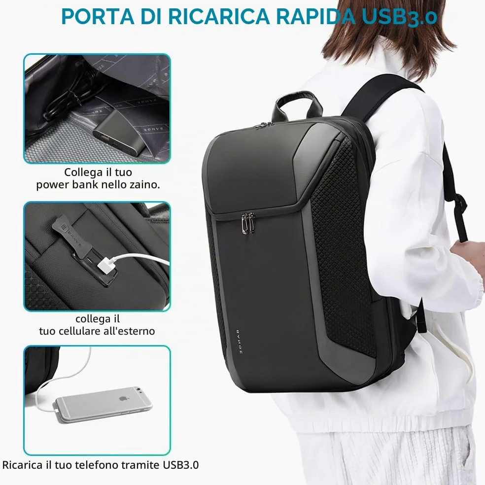BG FUTURE AESTHETICS BANGE Smart Business Zaino da viaggio impermeabile con porta di ricarica 3.0 per uomini e donne