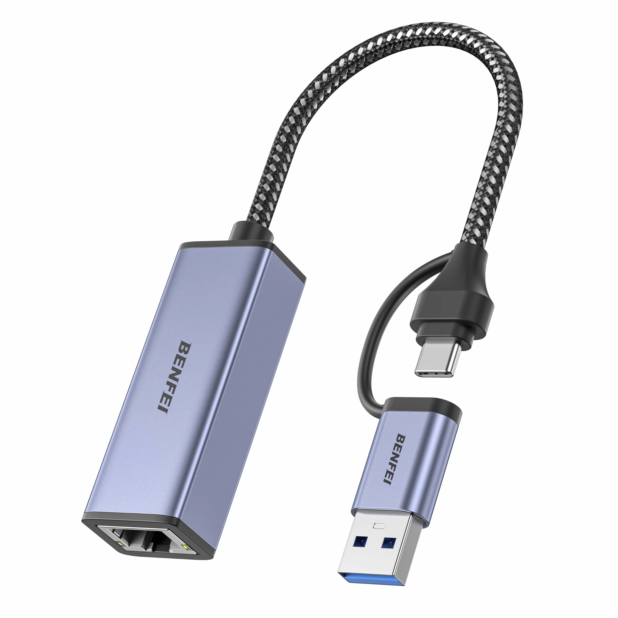 BENFEI Adattatore USB 3.0 a Ethernet RJ45 Gigabit LAN 1000Mbps USB-C compatibile MacBook Surface Pro Windows Mac OS Guscio in alluminio cavo in nylon
