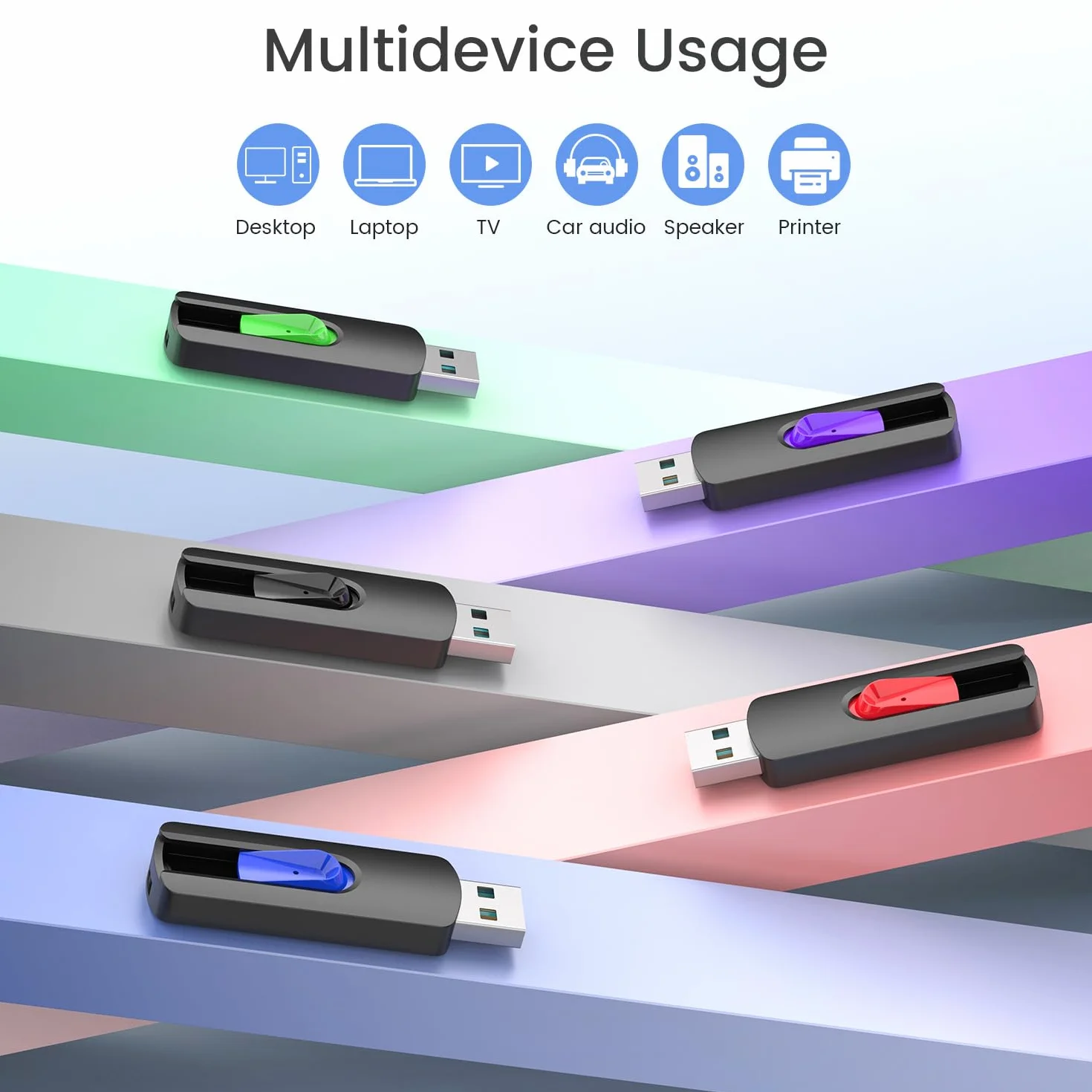 Vansuny Chiavette USB 64GB 5 Pezzi Pendrive Unità Flash 64 Giga Memoria USB2.0 per Laptop PC Desktop, Pennette USB Portatile Colorato Confezione da 5 Stick con Design Retrattile