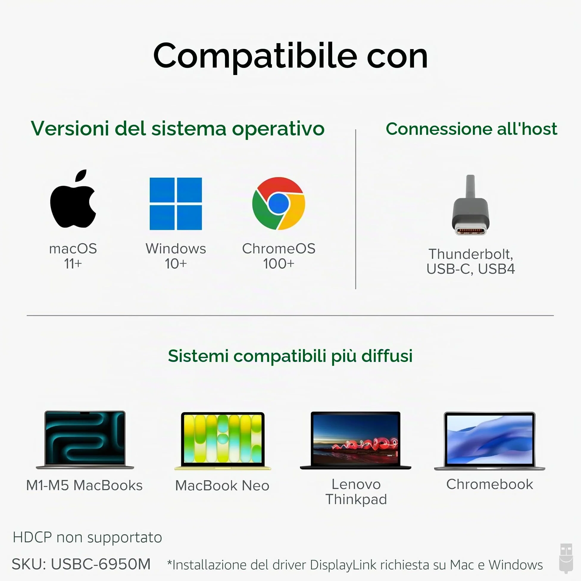 Plugable Technologies USBC-6950M adattatore grafico USB 3840 x 2160 Pixel Argento (Plugable USB-C Dual 4K HDMI Adapter)