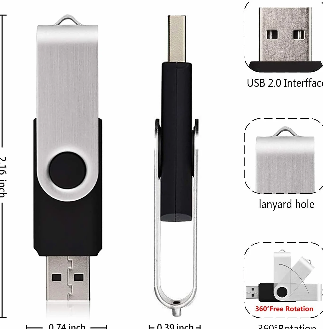 20 Pezzi Chiavetta USB 2GB, KOOTION USB 2.0 Penna USB 2 Giga Piccolo e Leggero Chiavette usb 2GB 20 Pack Nero Set Pennetta 2G Con indicatore LED Para Ordenador/TV/Coche/Player, ect