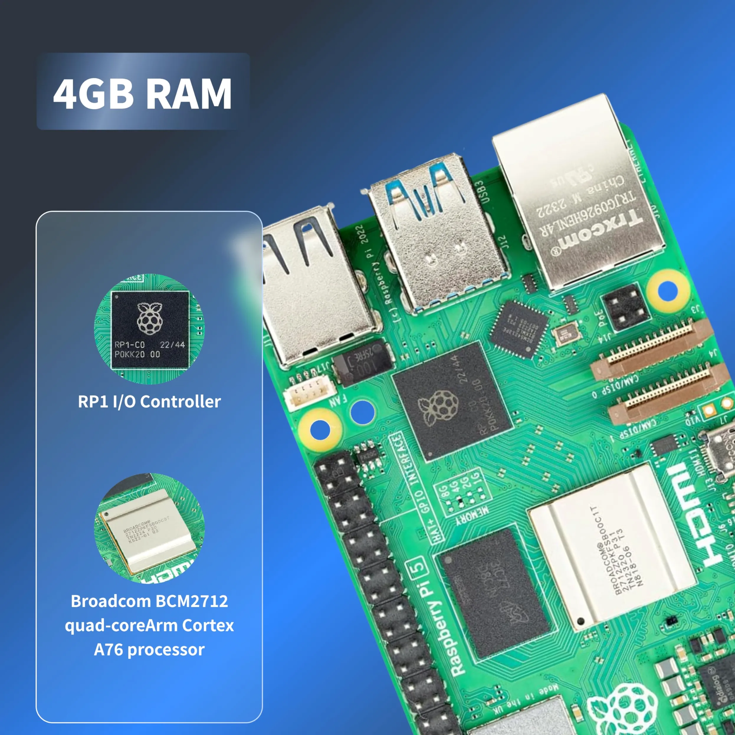 TRASKIT Kit di base per Raspberry Pi 5 4 GB di RAM, alimentatore PD da 27 W, custodia PI5, dispositivo di raffreddamento attivo e scheda singola Pi 5 da 4 GB inclusa