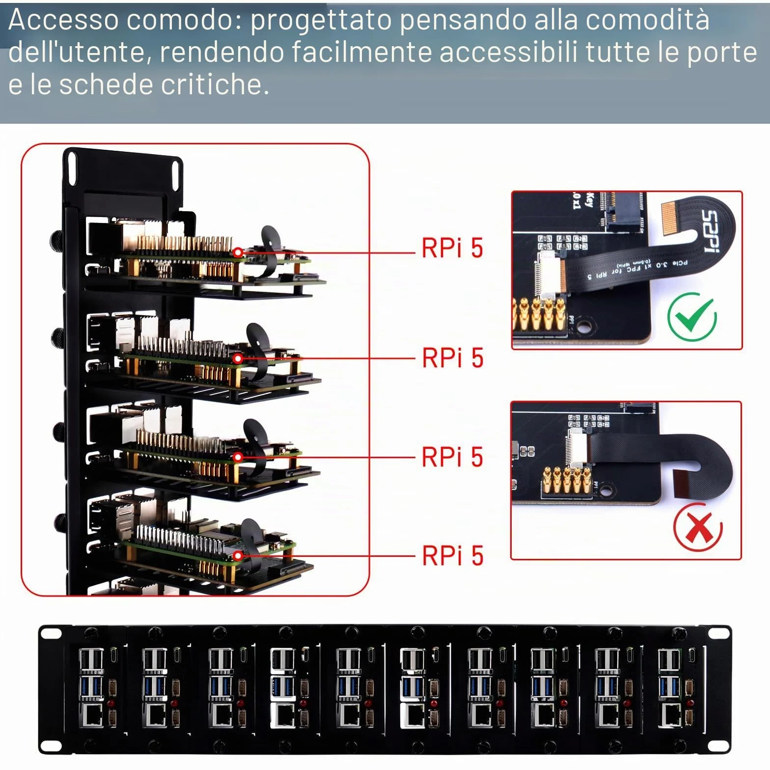 GeeekPi Supporto rack 2U da 19" per Raspberry Pi 5, con 10 adattatori SSD PCIe a M.2 NVMe, può contenere fino a 10 schede Raspberry Pi 5/4B, compatibile con server rack da 19"