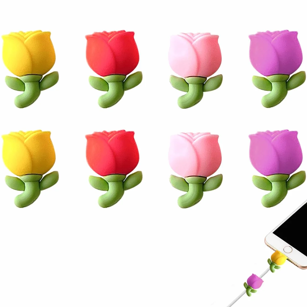 8 pezzi di cavo di ricarica Saver carino fiore cavo di ricarica protezione carino tulipano fiori morbido cavo USB compatibile con iPhone di tipo C la maggior parte dei telefoni cellulari e