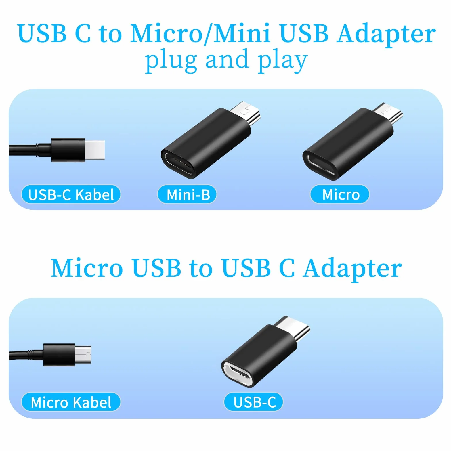 Adattatore USB C (6 pezzi), Adattatore da USB C a Mini USB, Adattatore da Micro USB a USB C, Compatibile con Computer Portatili, LG, Telefoni Cellulari ecc.
