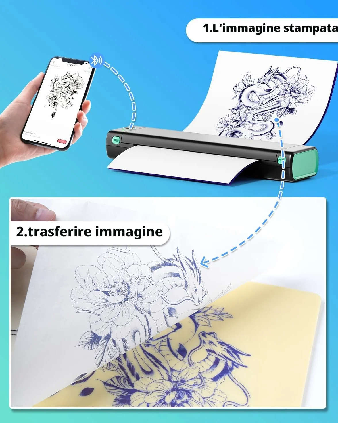 Phomemo M08F Stampante per Tatuaggi per Principianti e Artisti, Stencil Machine Compatibile Con Smartphone, Plotter Stampante Stencil Tattoo con 10 Fogli Trasferimento