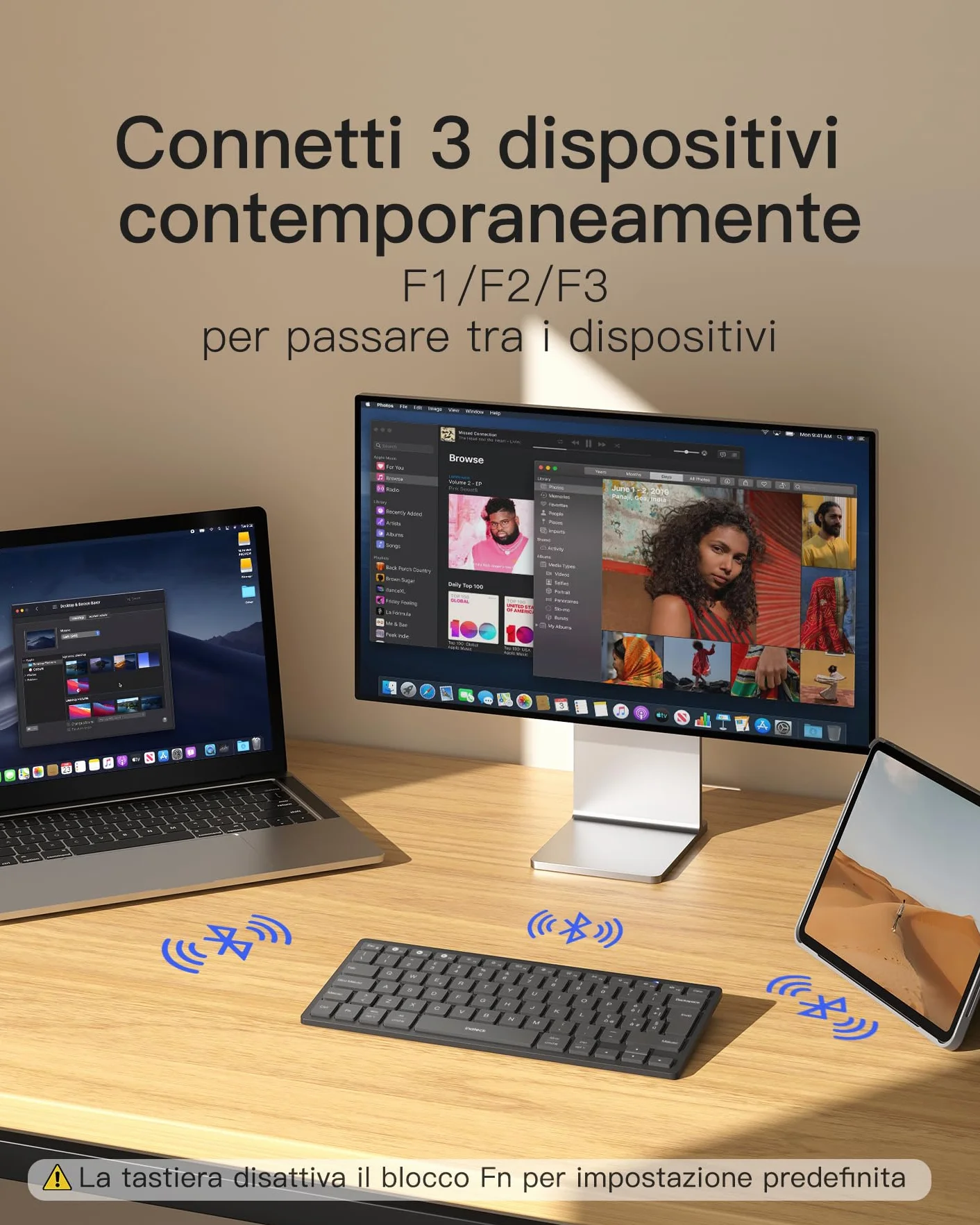Inateck Tastiera Bluetooth Wireless Ultra-Sottile Connessione a 3 Dispositivi, Compatibile con iPad Pro/Air, PC, Windows, iPadOS, Android e iOS, Batteria da 18 Mesi, Design Portatile, Grigio