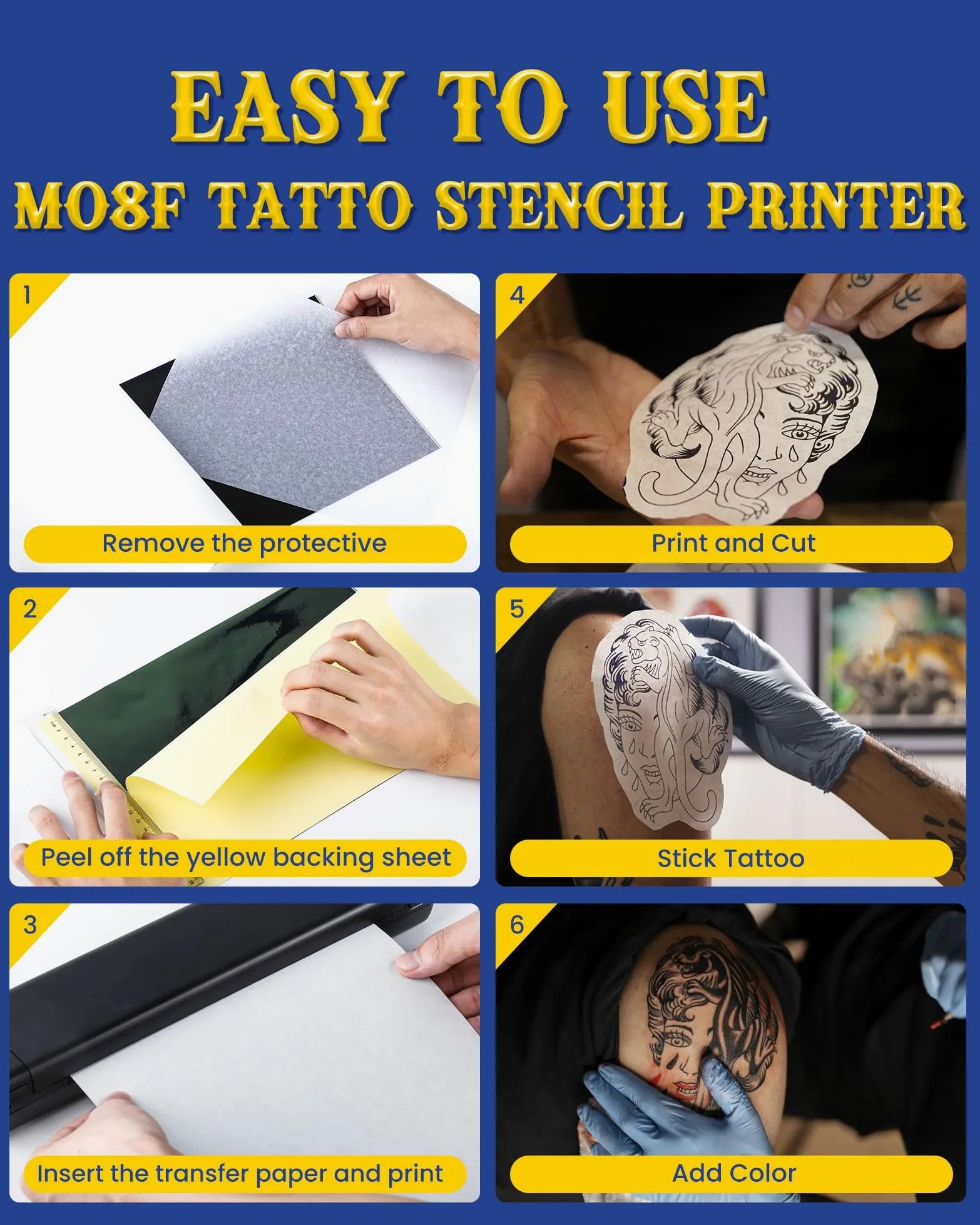 Itari M08F Stampante Stencil Tattoo - Copiatrice Stampante Tattoo Stencil con 10 Fogli di Carta da Trasferimento, Stampante Termica Bluetooth per Tatuaggi, Compatibile con Smartphone e PC, Nero