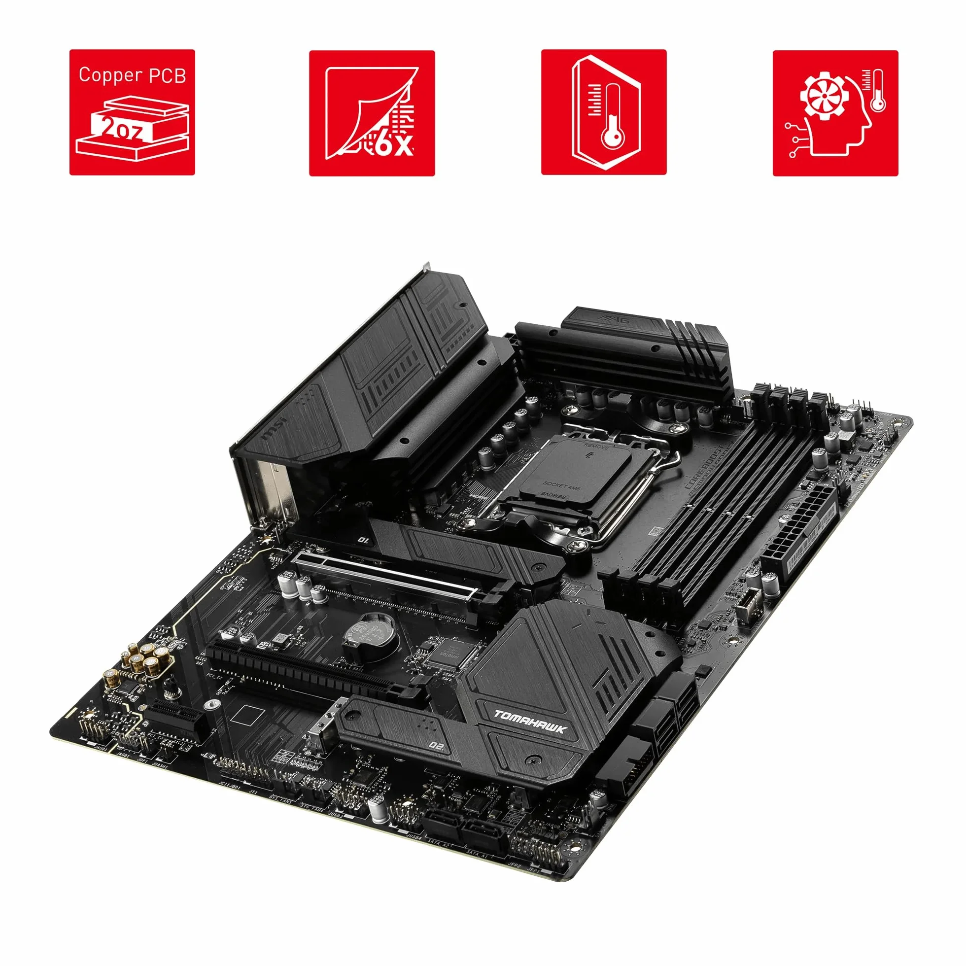 MSI MAG B650 TOMAHAWK WIFI scheda madre, ATX - Supporta i processori AMD Ryzen 7000, AM5-14 fasi Duet Rail da 80A, DDR5 fino a 6400+MHz/OC, 2 x PCIe 4.0 x16, 3 x M.2 Gen4, Wi-Fi 6E