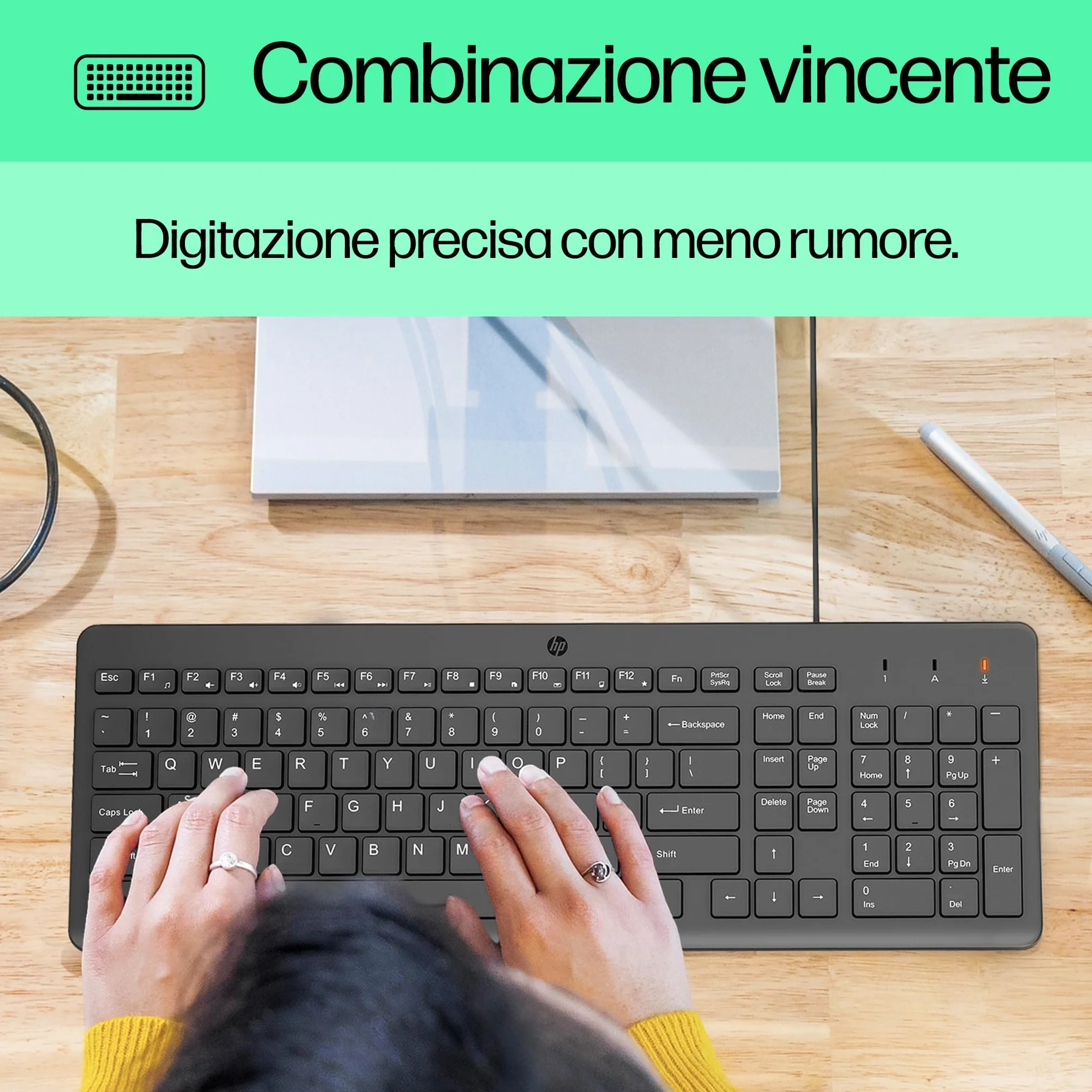 HP 150 Tastiera Cablata, Connessione con Cavo USB-A con la Lunghezza di 1 m, 12 Tasti Programmabili, Tastiera Qwerty, Layout Italiano, Compatibile con Windows 10 e 11, Nera