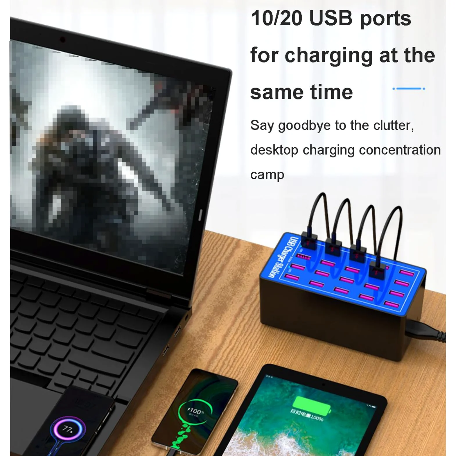 Stazione di Ricarica USB, Stazione di Ricarica USB da Tavolo a 20 Porte da 100 W, Caricabatterie Intelligente USB Multifunzione per Smartphone, Tablet, ventole USB, Mouse e tastier