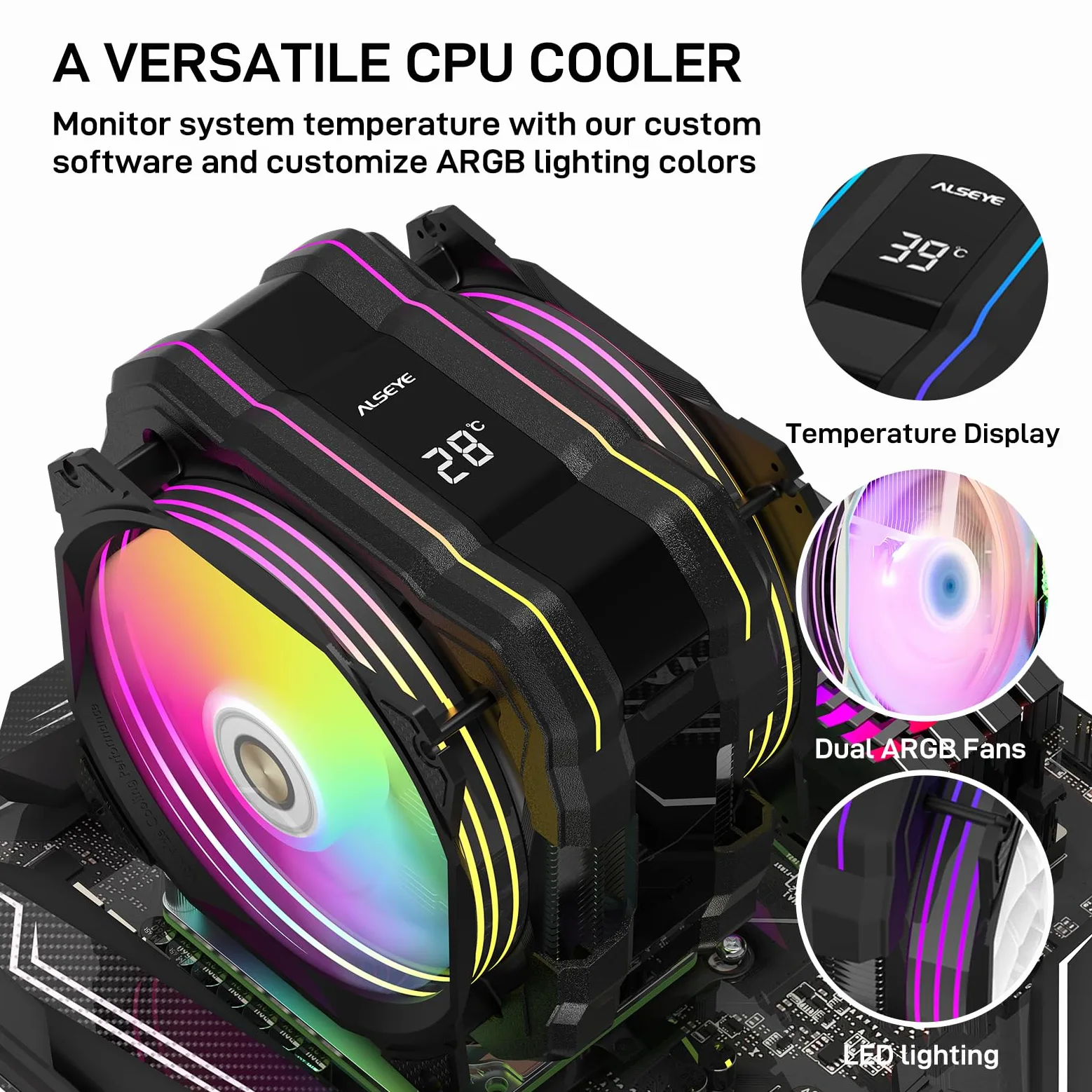 ALSEYE CPU Cooler M120D Plus, raffreddamento CPU raffreddato ad aria con display a temperatura ventola da 120 mm supporta Intel LGA1700/1200/115X/2011/2066/1366 e AMD AM4