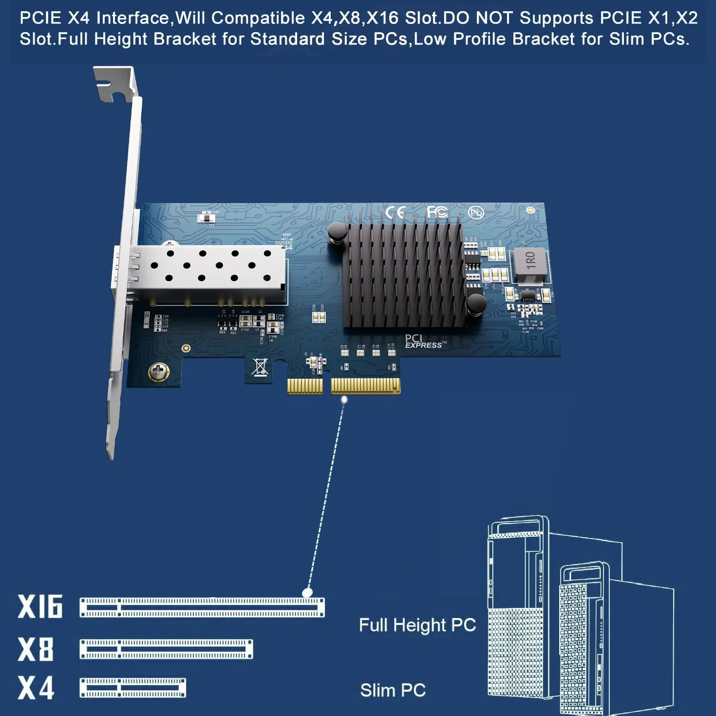 Scheda di rete SFP+ PCI-e aperta da 10 GB, con controller Intel 82599 (X520-DA1), adattatore Ethernet da 10 Gbps, scheda NIC 10Gbe 10G, supporto Windows/Windows Server/VMware