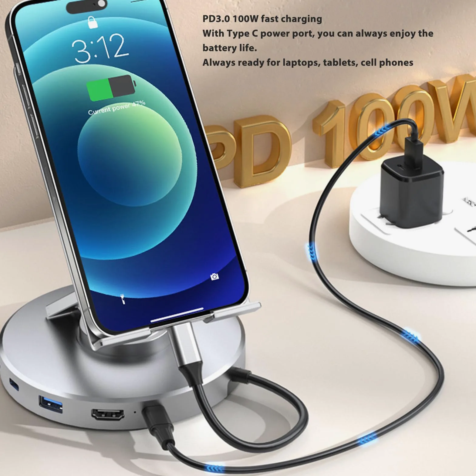 RiToEasysports Supporto per Compresse USB C Hub, 360 ° Rotante USB 3,0 C Hub Storni di Trasferimento Ad Alta velocità per Laptop Tablet Gaming Gaming