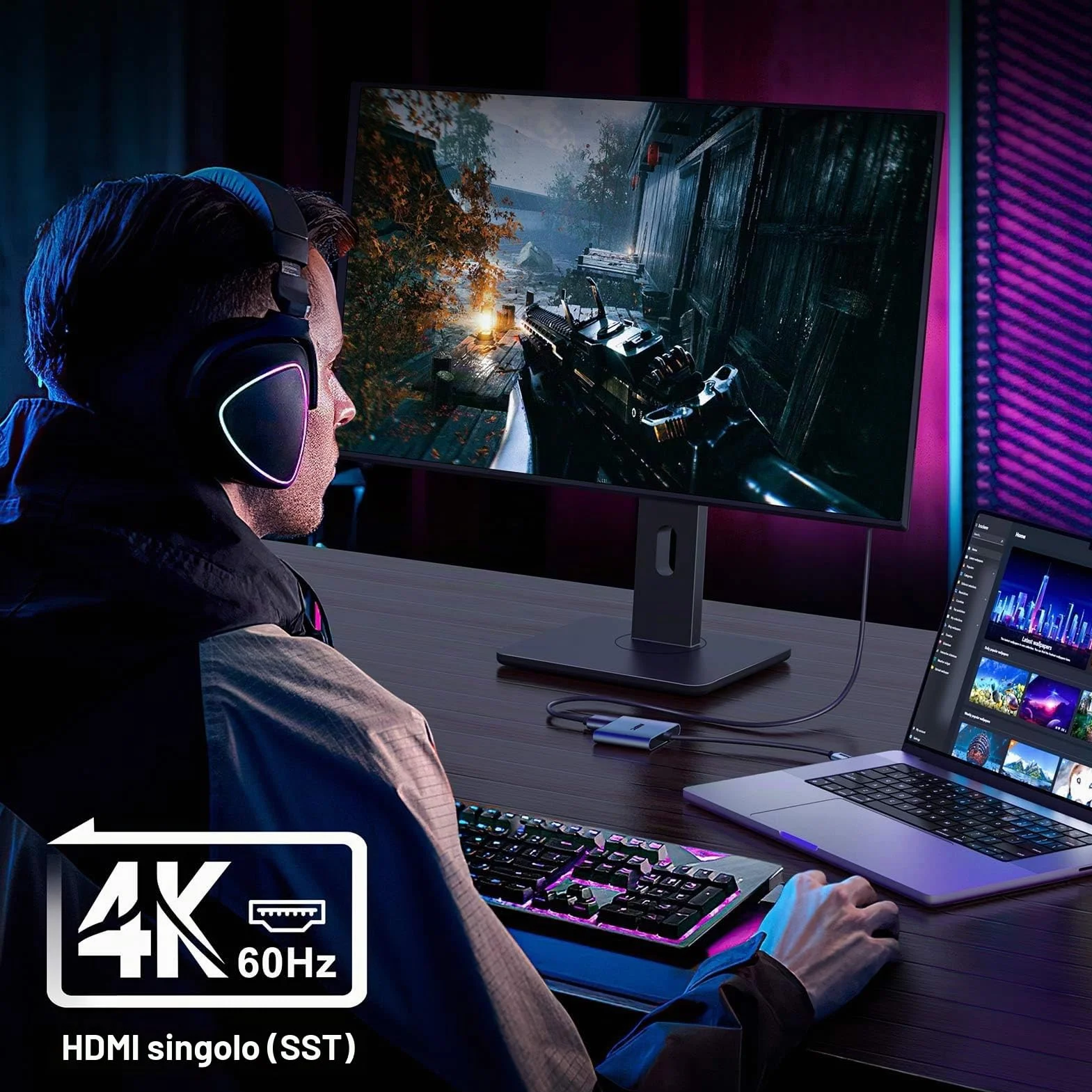 KOZYC Adattatore da USB C a doppio HDMI, 4K a 60 Hz, splitter da tipo C a HDMI, display esteso per MacBook/MacBook Pro Air Dell XPS13/15, Samsung Galaxy S9/S9+ (MST supporta solo Windows OS)