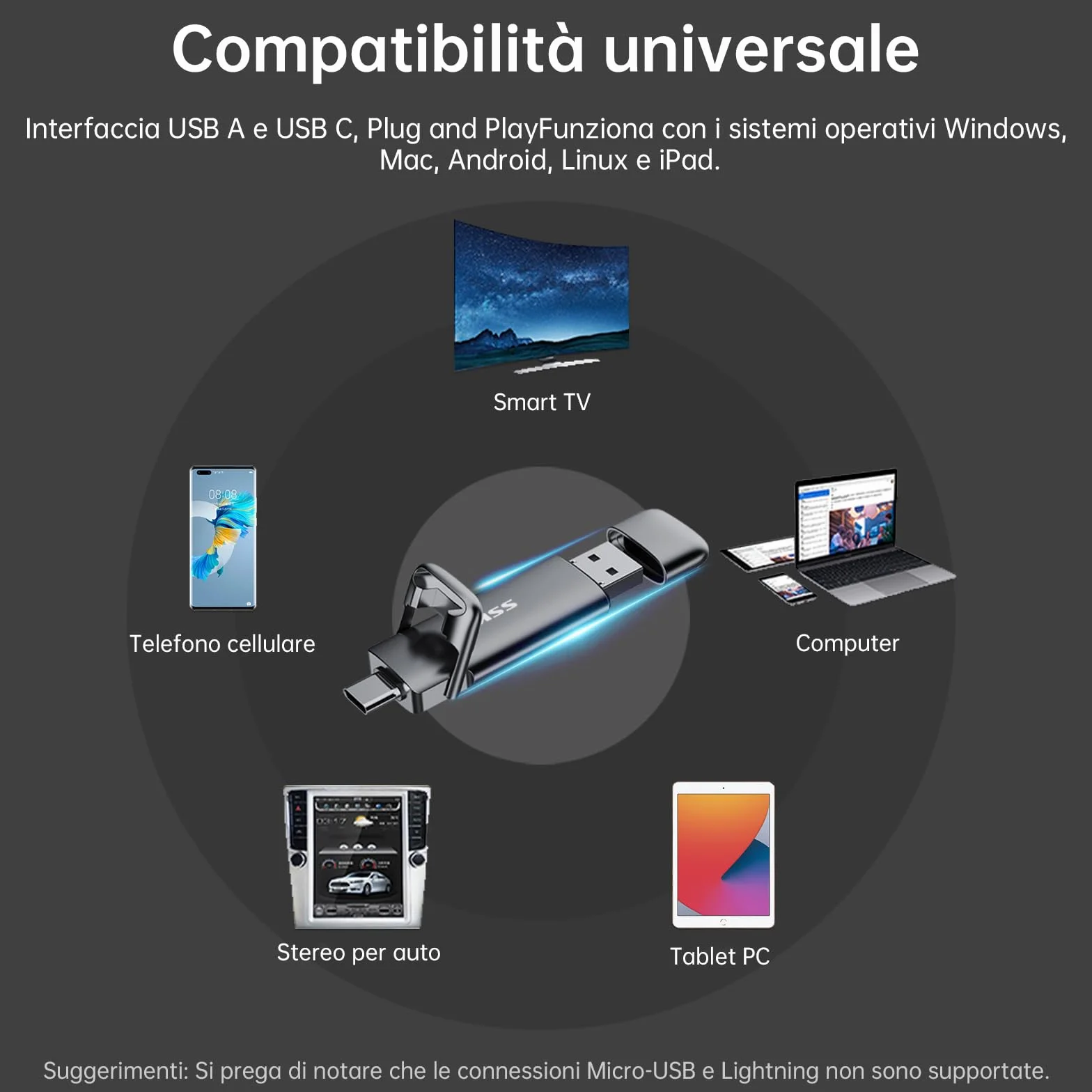 SSK SSD esterno portatile da 128GB Dual USB 3.2 Gen 2 Unità a stato solido fino a 550MB/s in lettura, adattatore USB A + tipo C 2 in 1 Disco rigido SSD da 128GB per laptop, tablet e altro