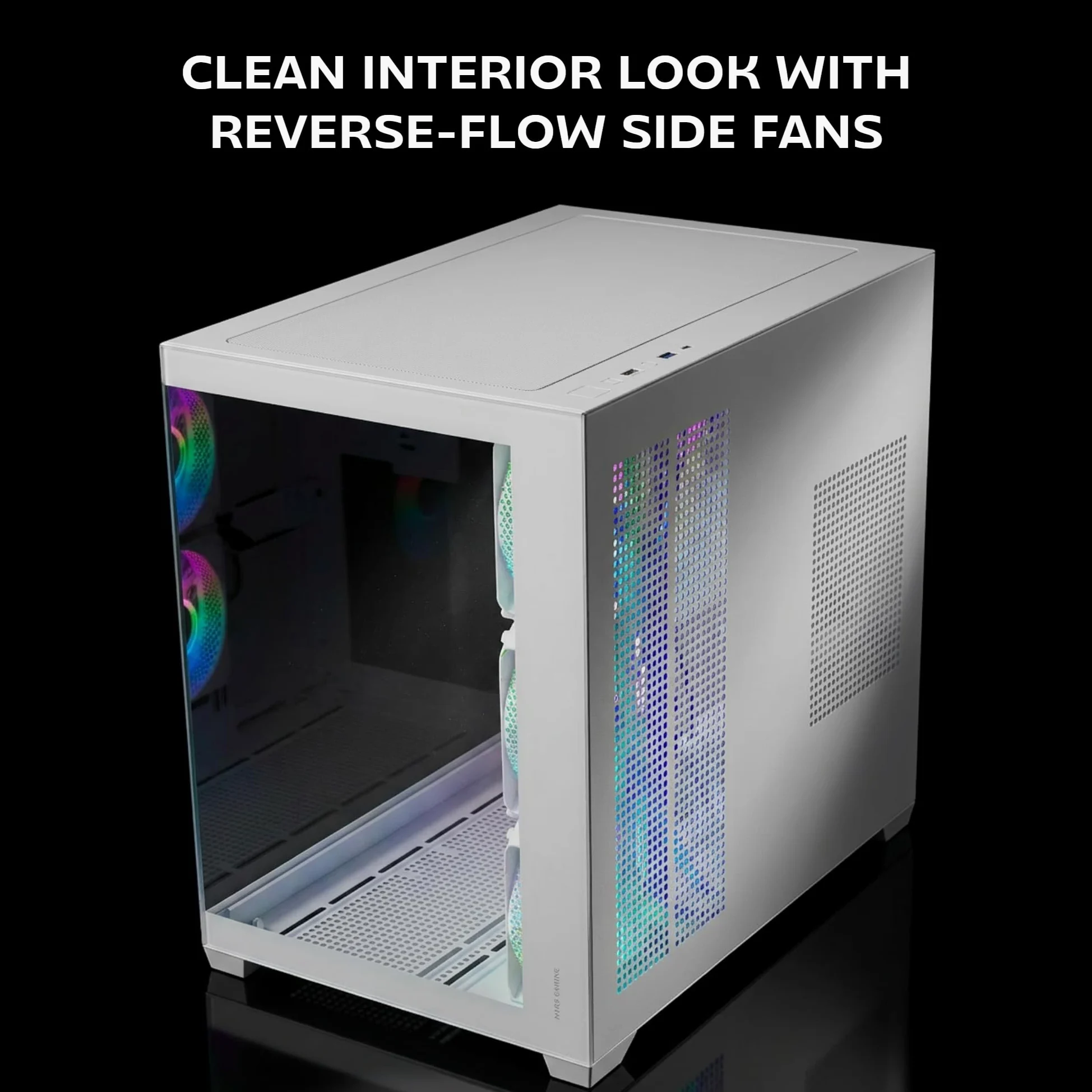 Mars Gaming MCV5, Case PC ATX, Vetro Temperato Panoramico, 4x Ventole ARGB 120mm, 7 Slot PCI Orizzontali + 2 Slot PCI Verticali, Compatibile con Schede Madri a Connettore Inverso, USB-C, Bianco