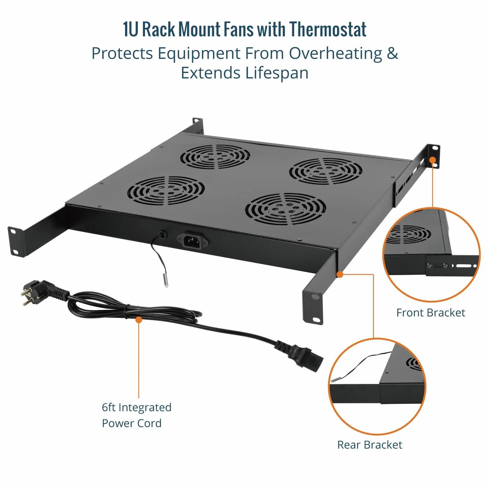 Tecmojo Modulo di Ventilazione da 1U per Rack da 19 Pollici con 4 Ventole, Supporto per Ventole con Guida Regolabile per Profondità da 350mm a 750mm, Nero