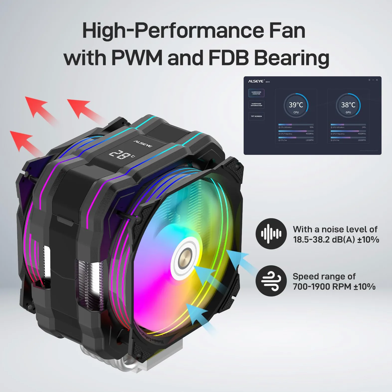 ALSEYE CPU Cooler M120D Plus, raffreddamento CPU raffreddato ad aria con display a temperatura ventola da 120 mm supporta Intel LGA1700/1200/115X/2011/2066/1366 e AMD AM4