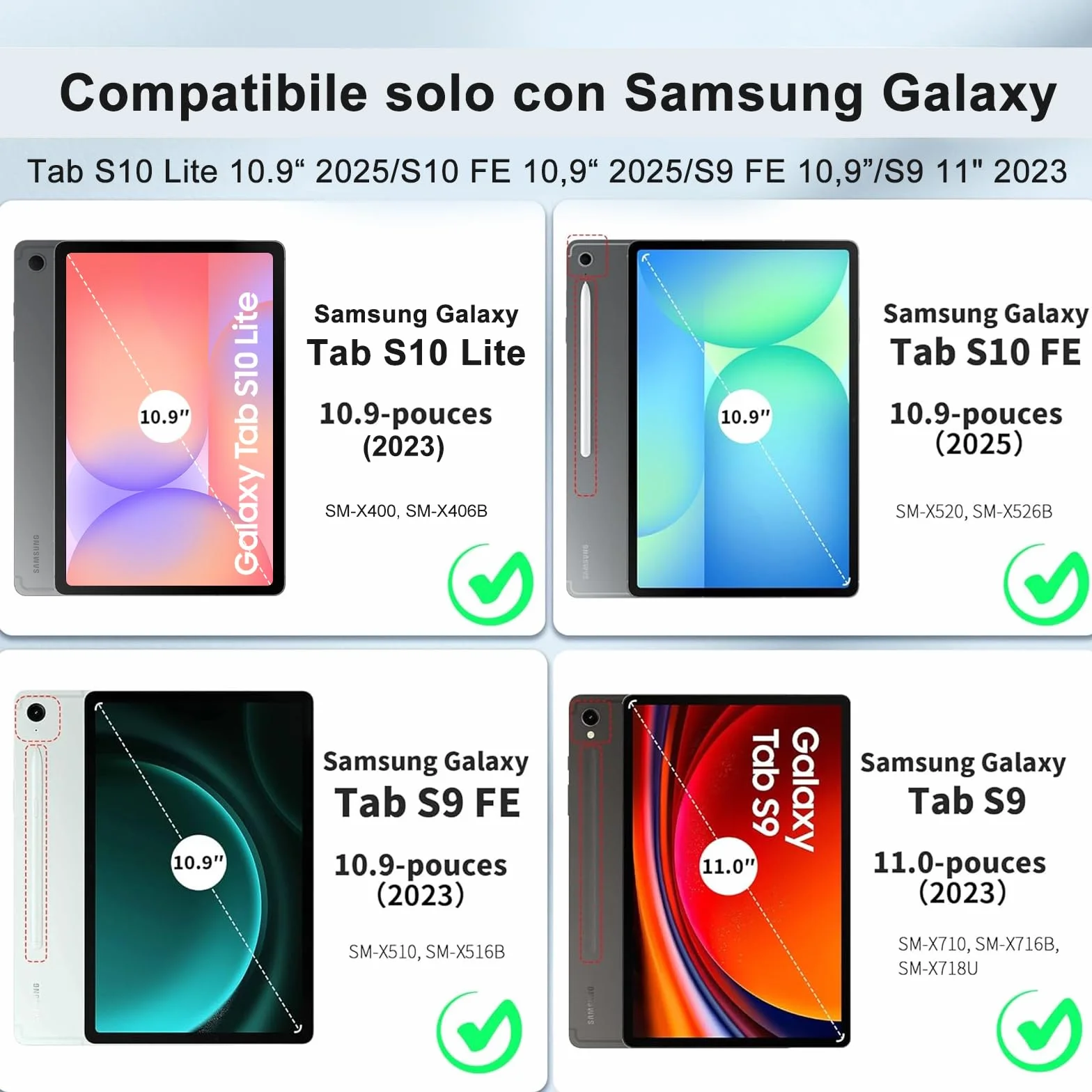 IVEOPPE Cover Tastiera per Samsung Galaxy Tab S10 Lite/S9 FE/S10 FE 10.9"/S9 11", Tastiera Italiano QWERTY Bluetooth Senza Fili Staccabile, Custodia con Portapenna, Grigio-blu