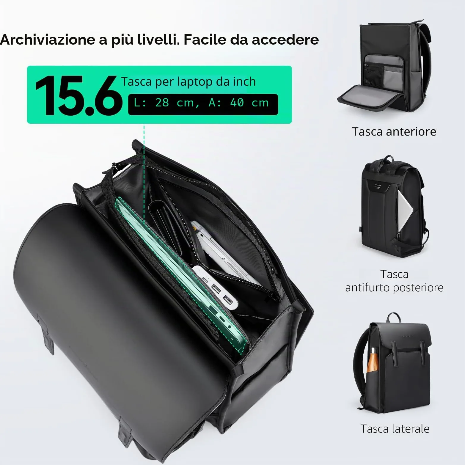 MARK RYDEN Zaino Porta PC 15,6" Leggero per Uomo, Zaino Business in Pelle Impermeabile, Multifunzione con Chiusura Magnetica High-Tech, Ideale per Spostamenti, Scuola e Viaggi di Lavoro