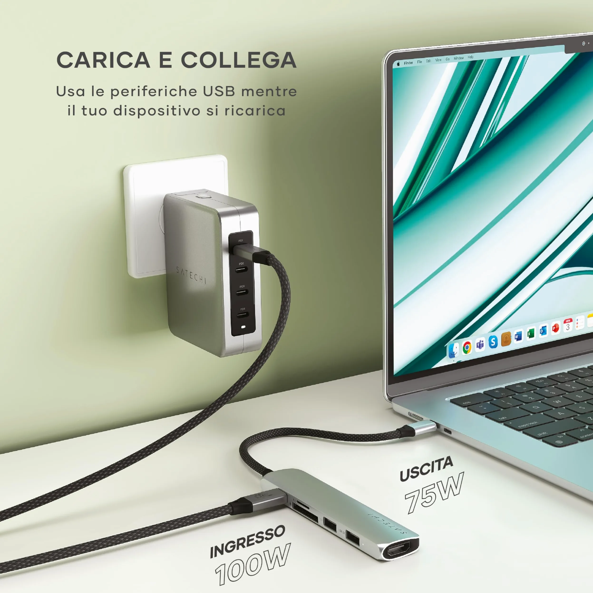 SATECHI Hub USB C 6 in 1 Slim Plus, PD 100W, HDMI 4K, Argento | 2x Porte USB-A 10Gbps, video 4K@60Hz, lettori SD/microSD, per MacBook Air/Pro/Neo, Windows e altro