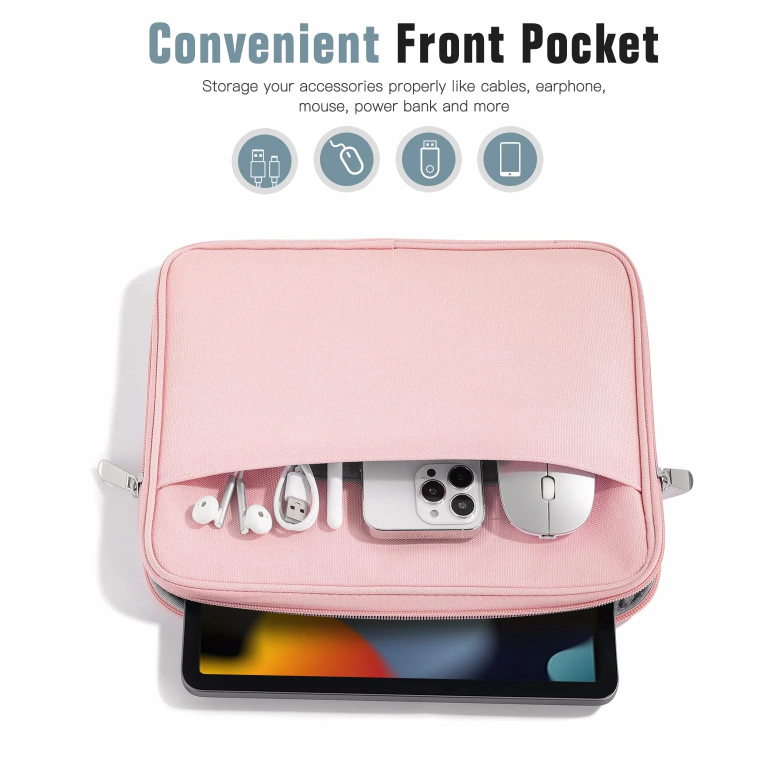 TiMOVO 9-11" Borsa per Tablet per iPad 11 Pollici A16 2025, iPad 10a Gen. 10.9", iPad 10.2", iPad Air 11/5a/4a Gen. 10.9", Galaxy Tab A9 Plus 11", Custodia per il Trasporto con Tasca, Rosa